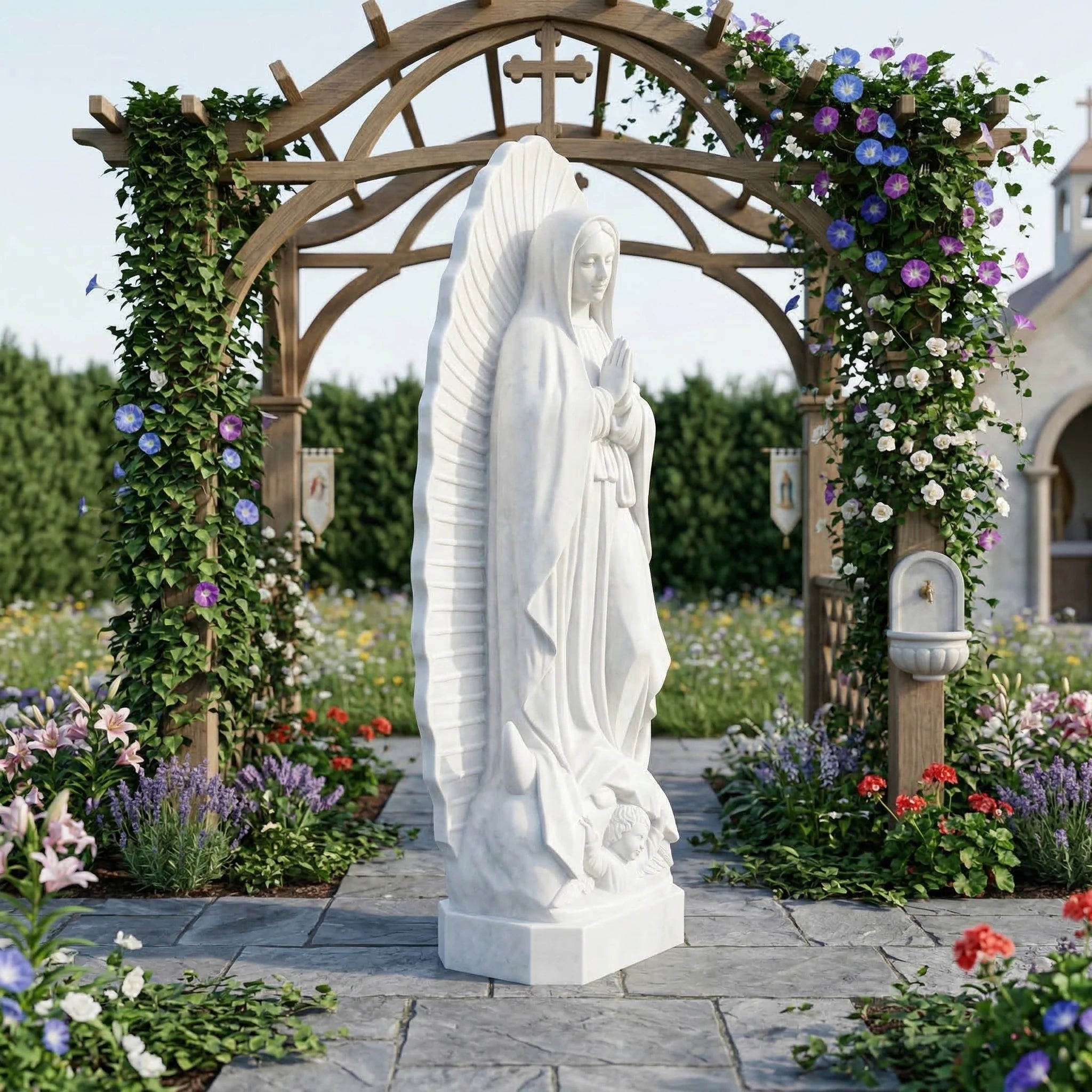 Vela-Natural-Marble-Virgin-Mary-Prayer-Sculpture-Radiant-Mandorla-VSMS-4103-02