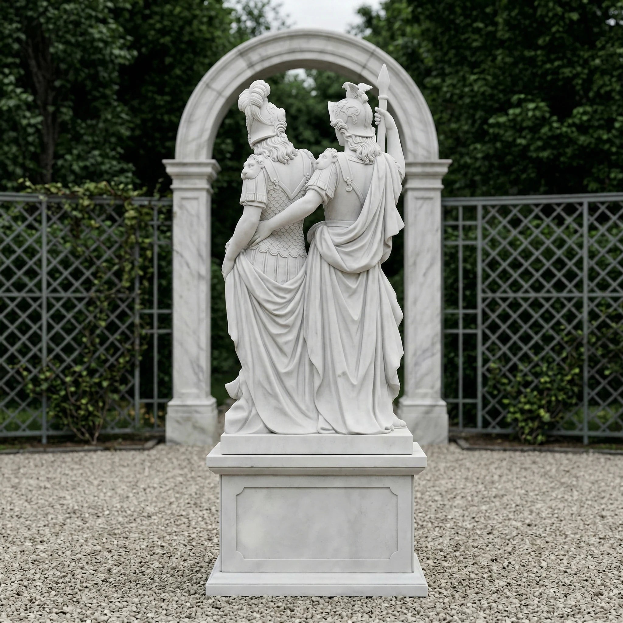 Vela-Natural-Marble-Warrior-Companions-Sculpture-Garden-Pedestal-VSMS-6214-01