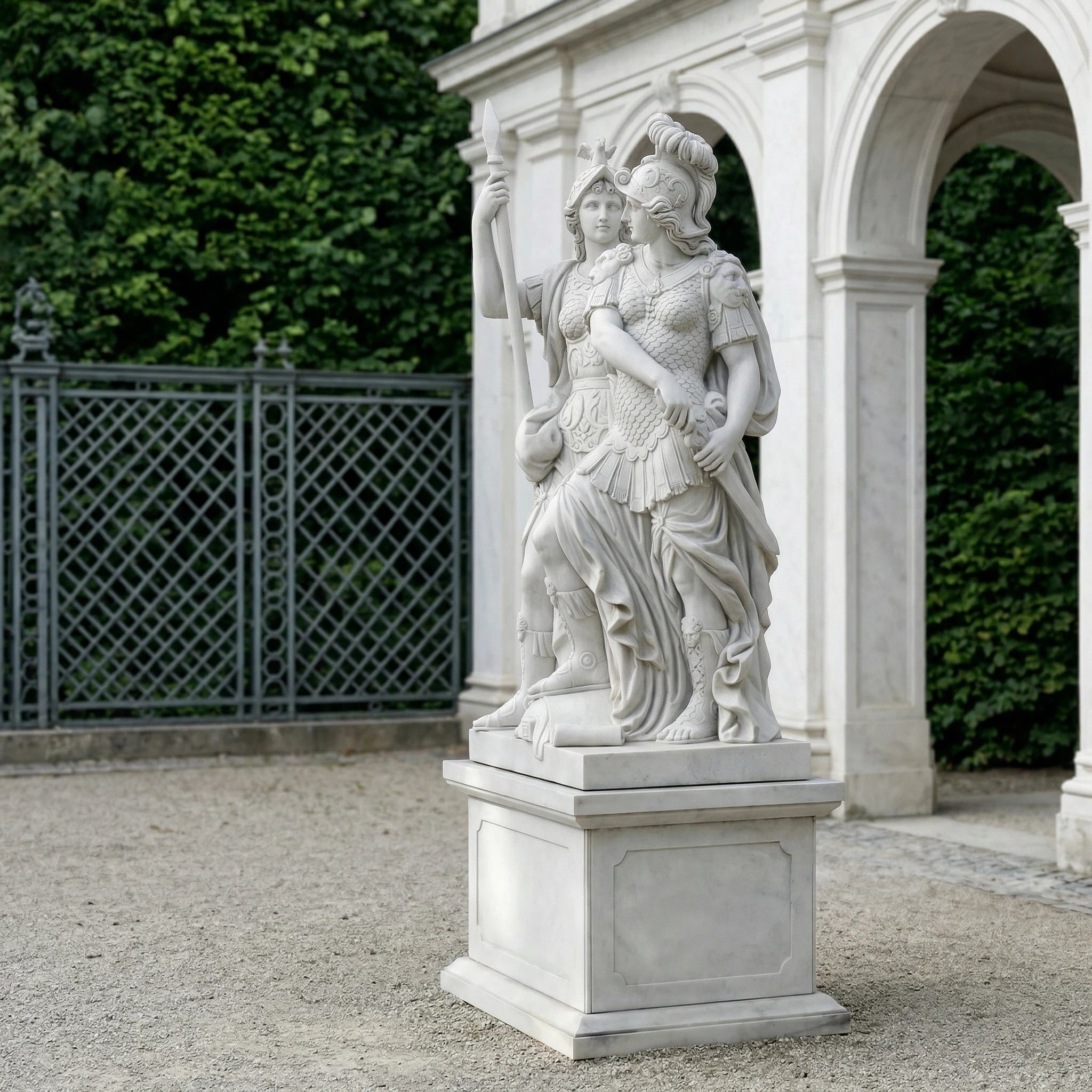Vela-Natural-Marble-Warrior-Companions-Sculpture-Garden-Pedestal-VSMS-6214-02