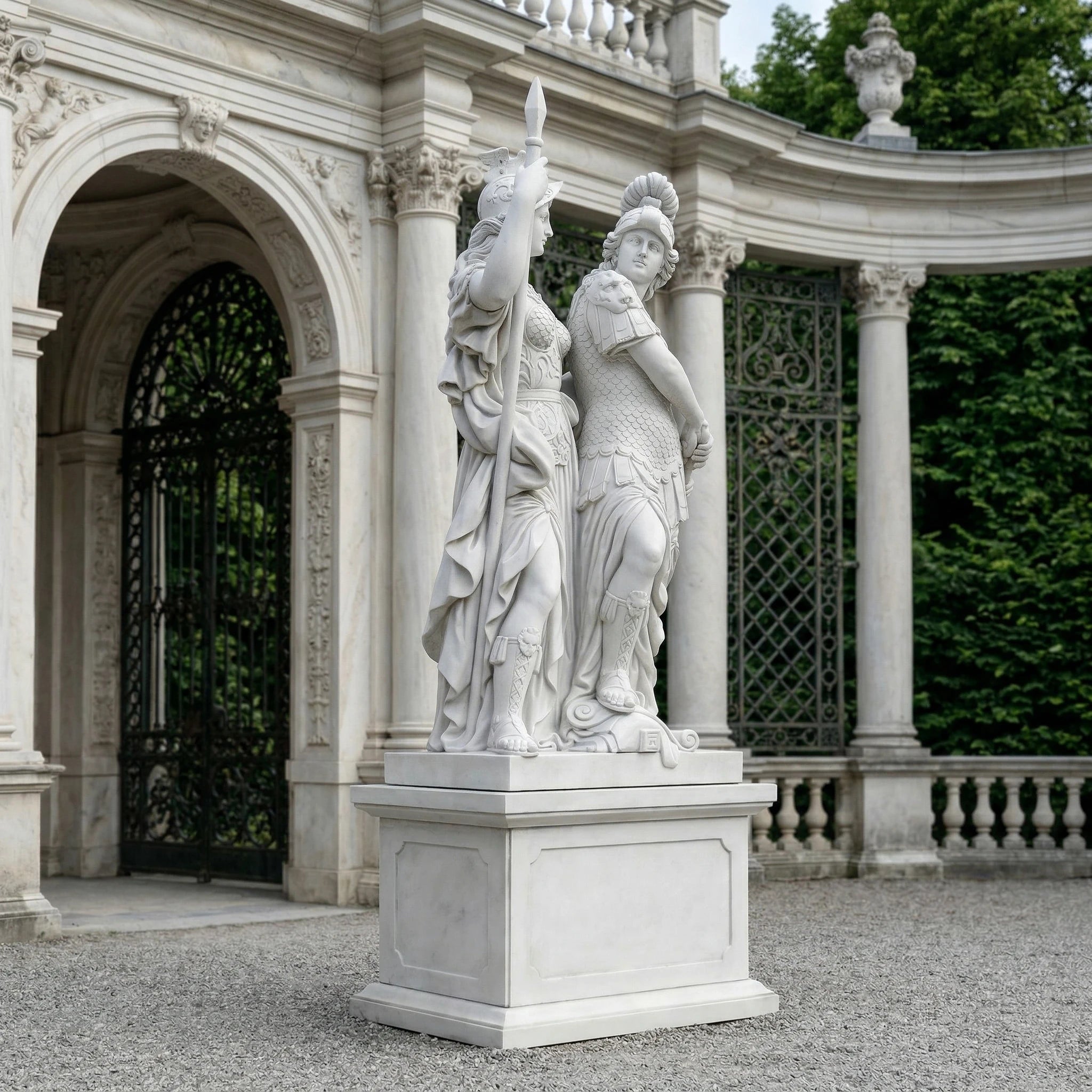 Vela-Natural-Marble-Warrior-Companions-Sculpture-Garden-Pedestal-VSMS-6214-03