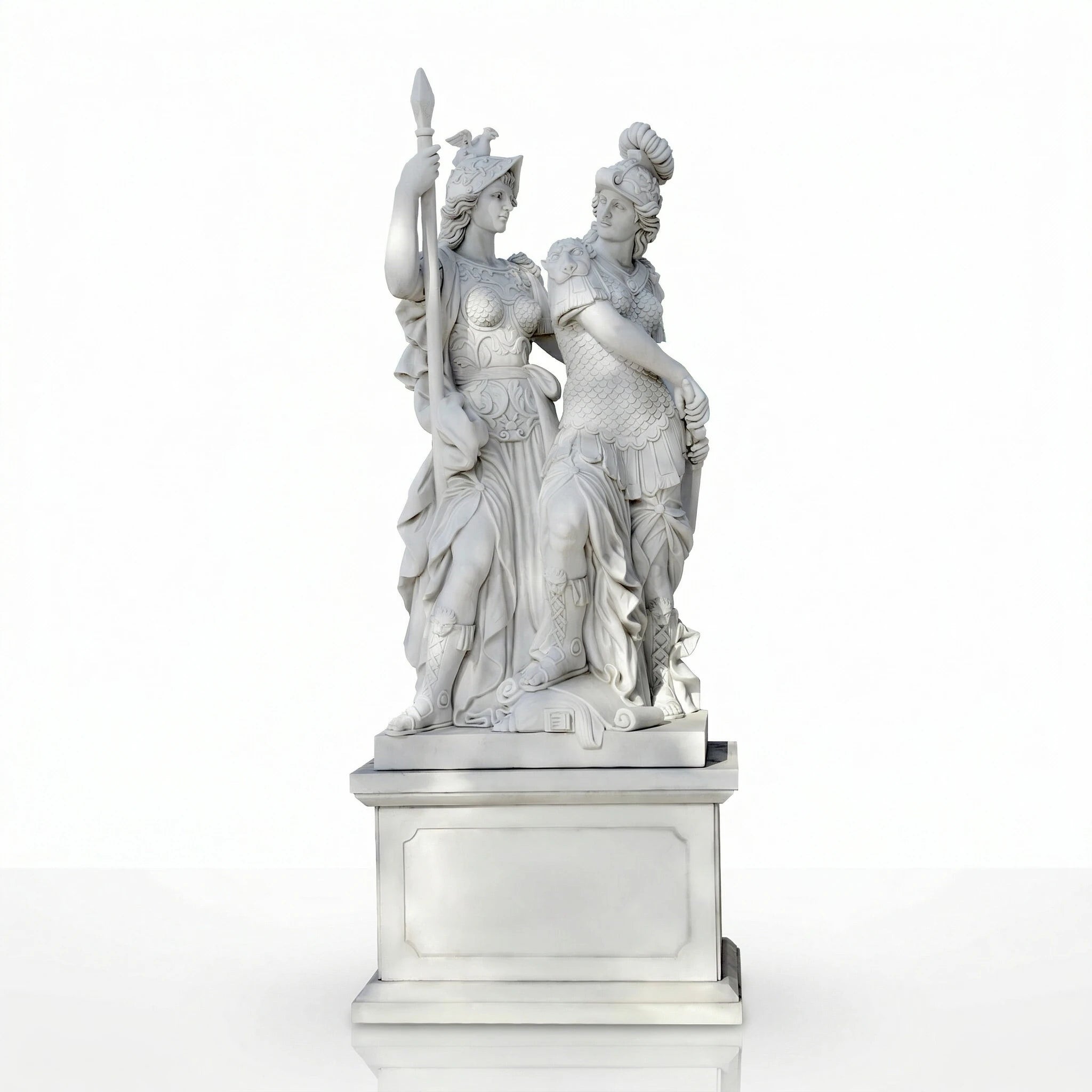 Vela-Natural-Marble-Warrior-Companions-Sculpture-Garden-Pedestal-VSMS-6214-04