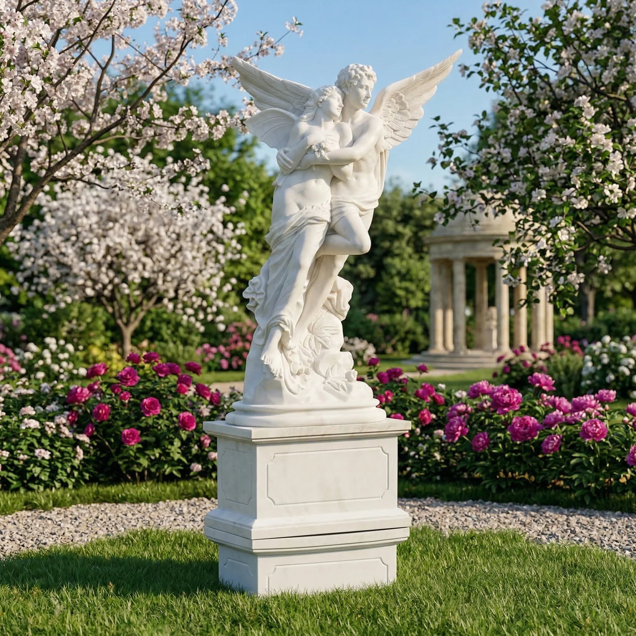 Vela-Natural-Marble-Winged-Couple-Sculpture-on-Plinth-VSMS-4876-01