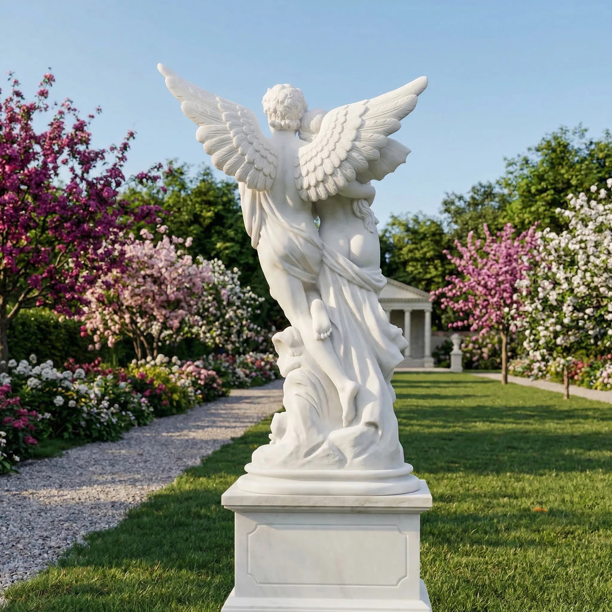 Vela-Natural-Marble-Winged-Couple-Sculpture-on-Plinth-VSMS-4876-02