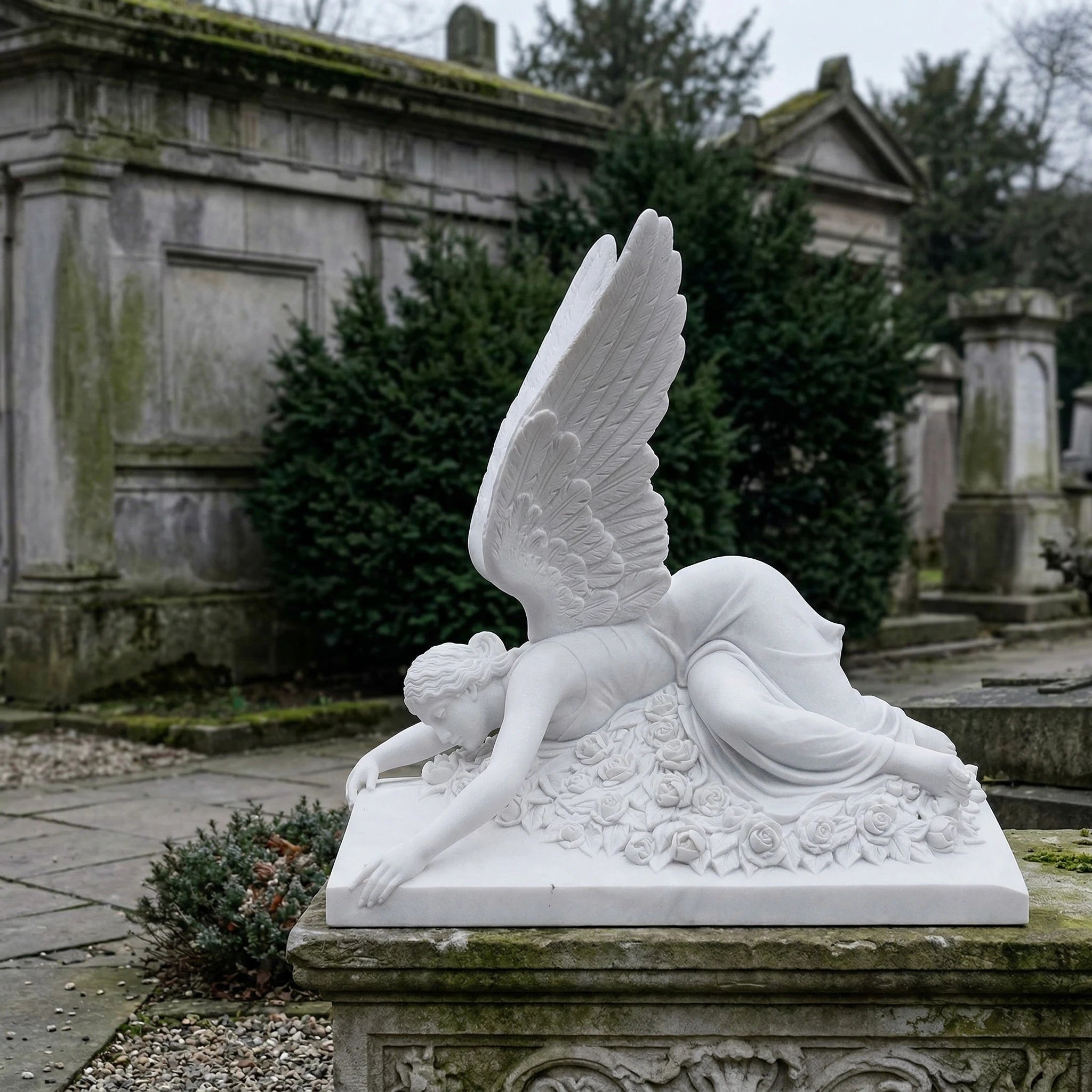 Vela-Natural-Marble-Winged-Figure-Sculpture-Reclining-Garden-Plinth-VSMS-6388-04