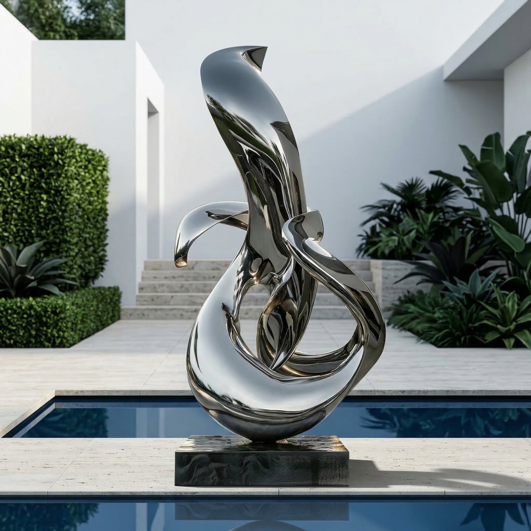 Vela-Stainless-Steel-Abstract-Biomorphic-Sculpture-Poolside-Reflection-VSSSS-8157-02