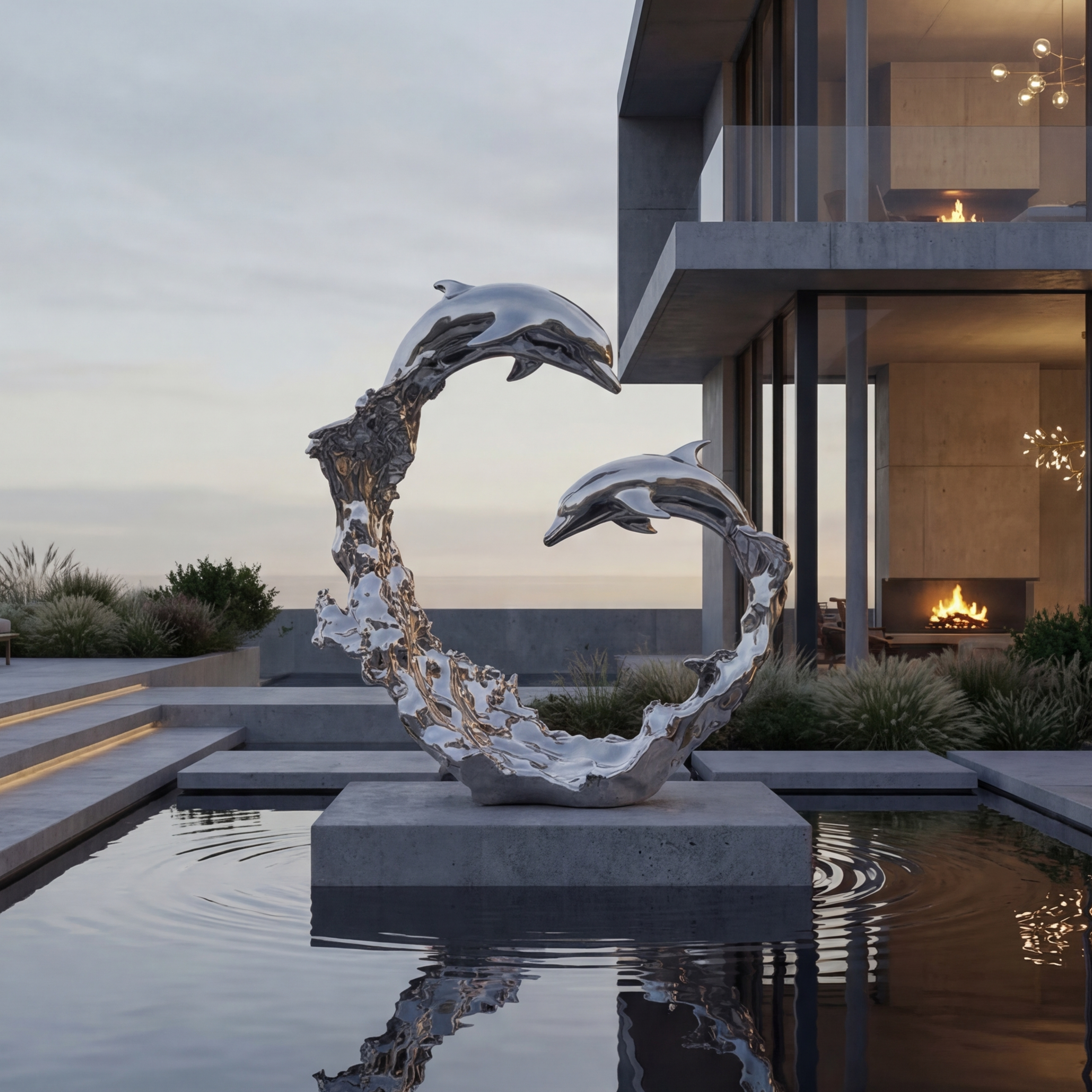 Vela Stainless Steel Abstract Dolphin Sculpture Circle Form VSSSS-7719