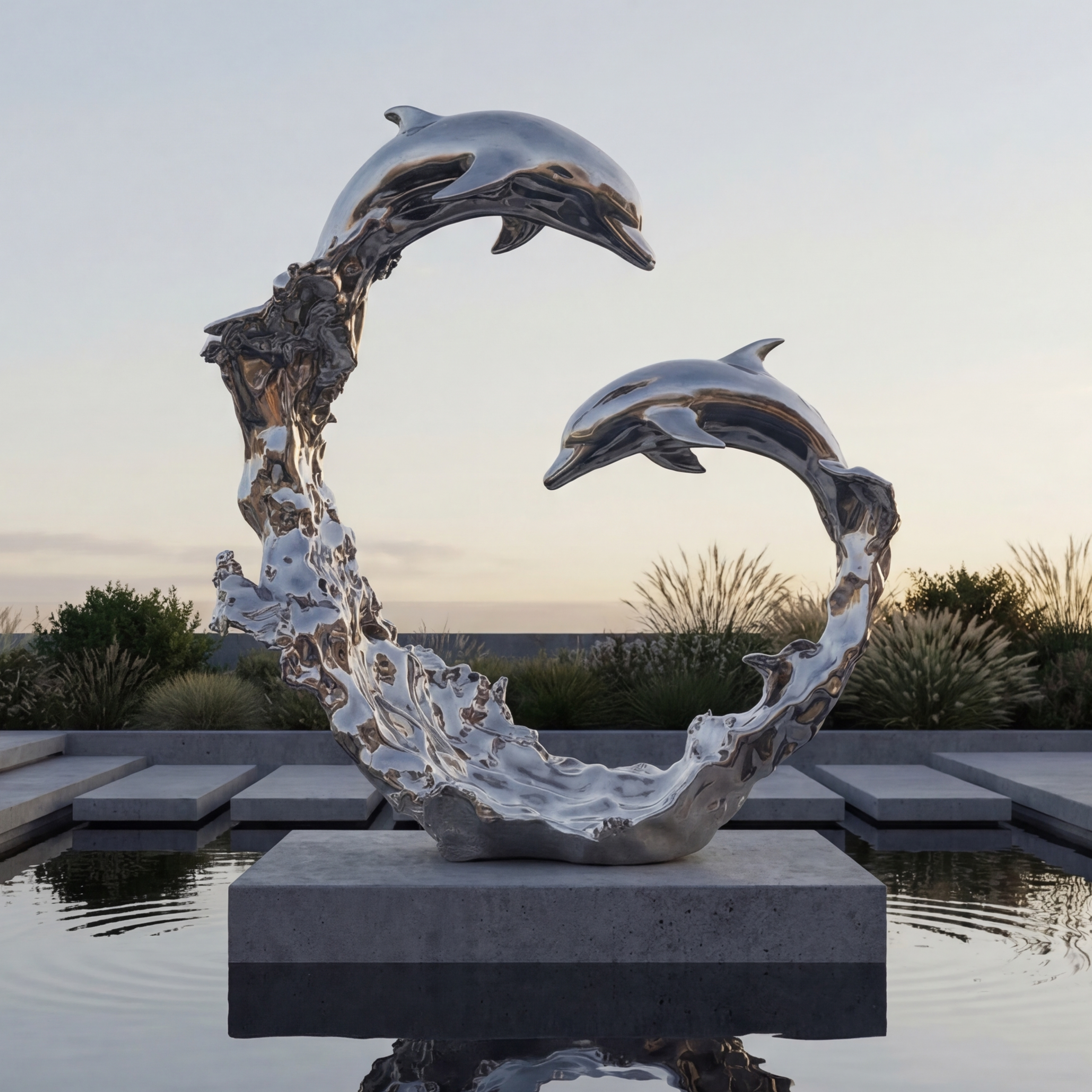 Vela Stainless Steel Abstract Dolphin Sculpture Circle Form VSSSS-7719