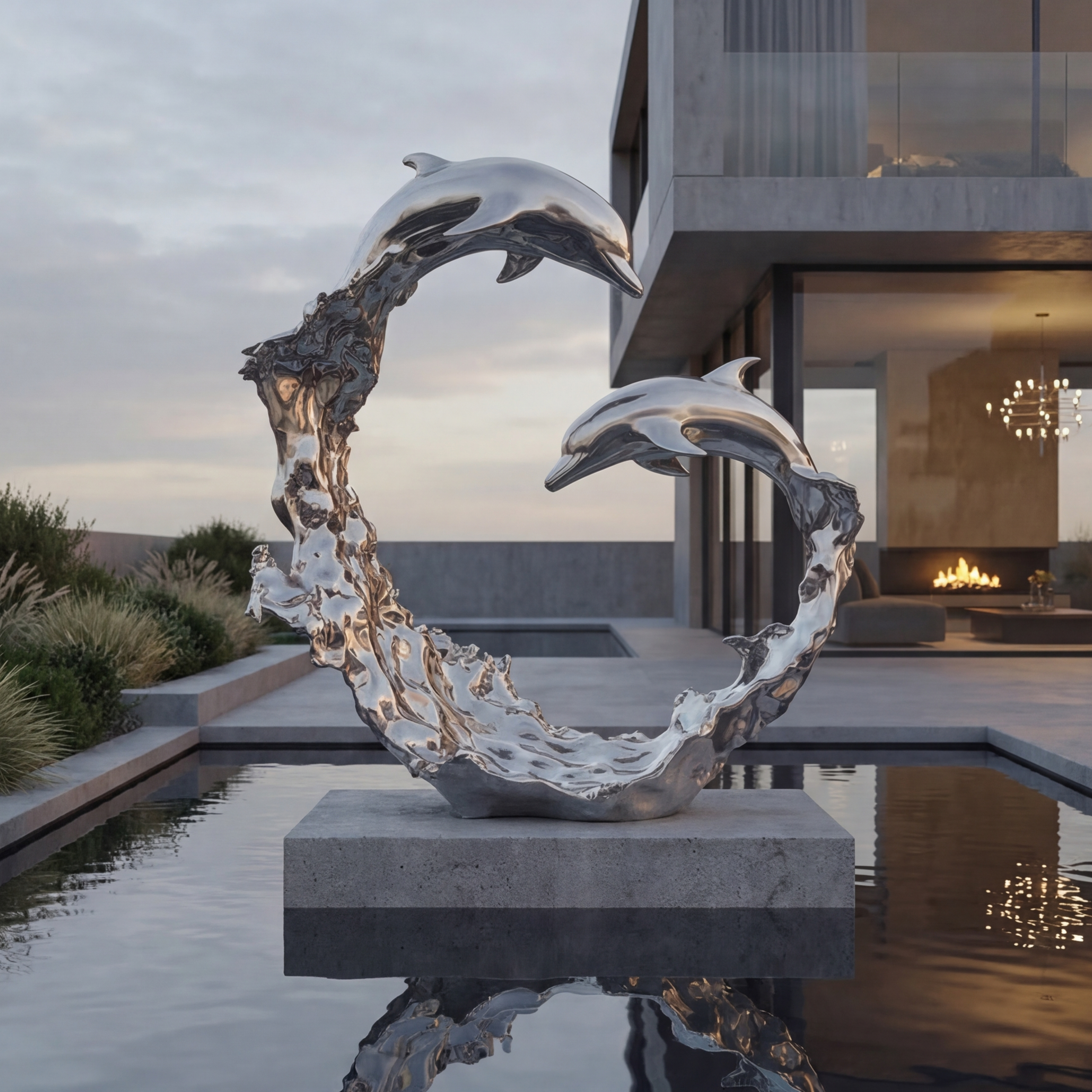 Vela Stainless Steel Abstract Dolphin Sculpture Circle Form VSSSS-7719