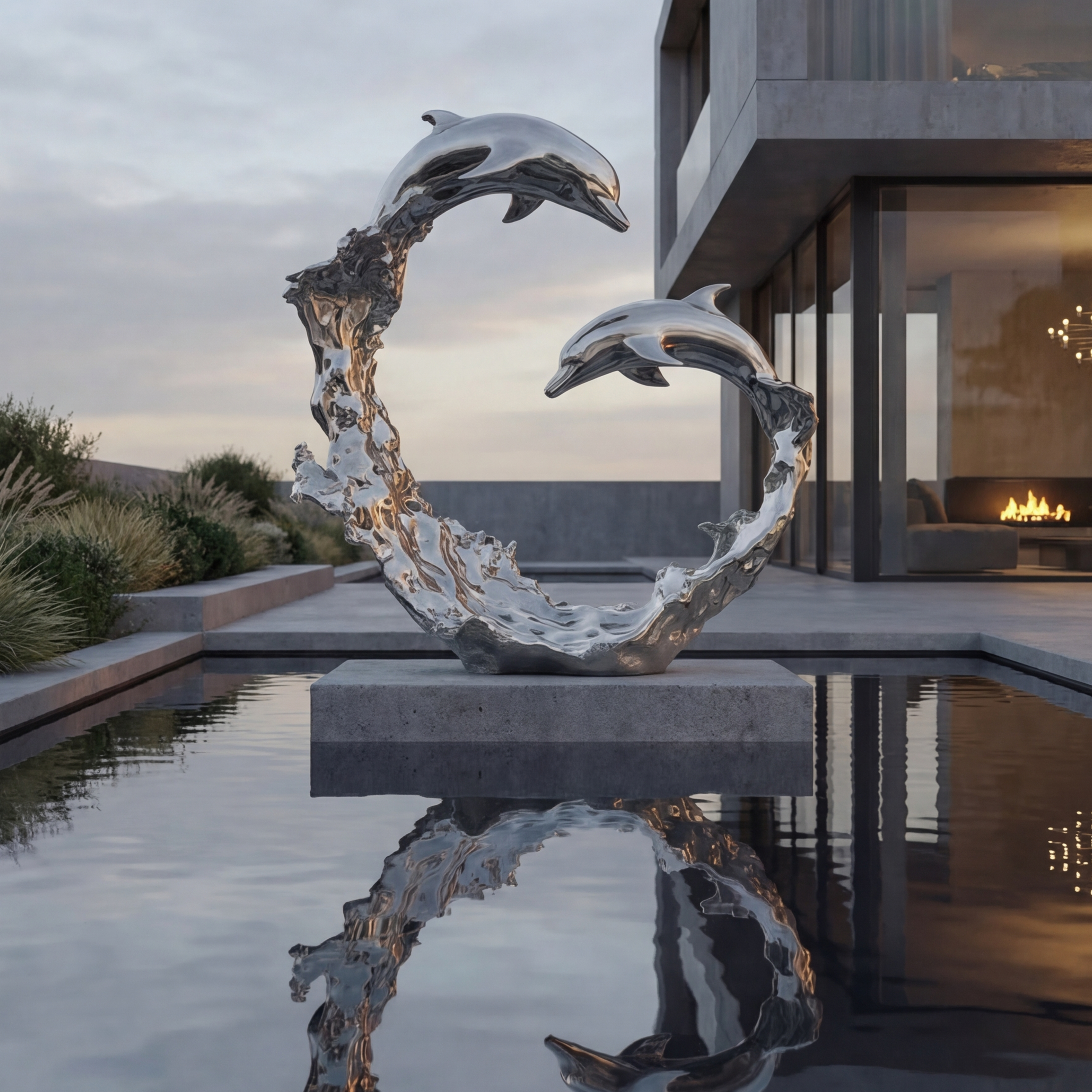 Vela Stainless Steel Abstract Dolphin Sculpture Circle Form VSSSS-7719