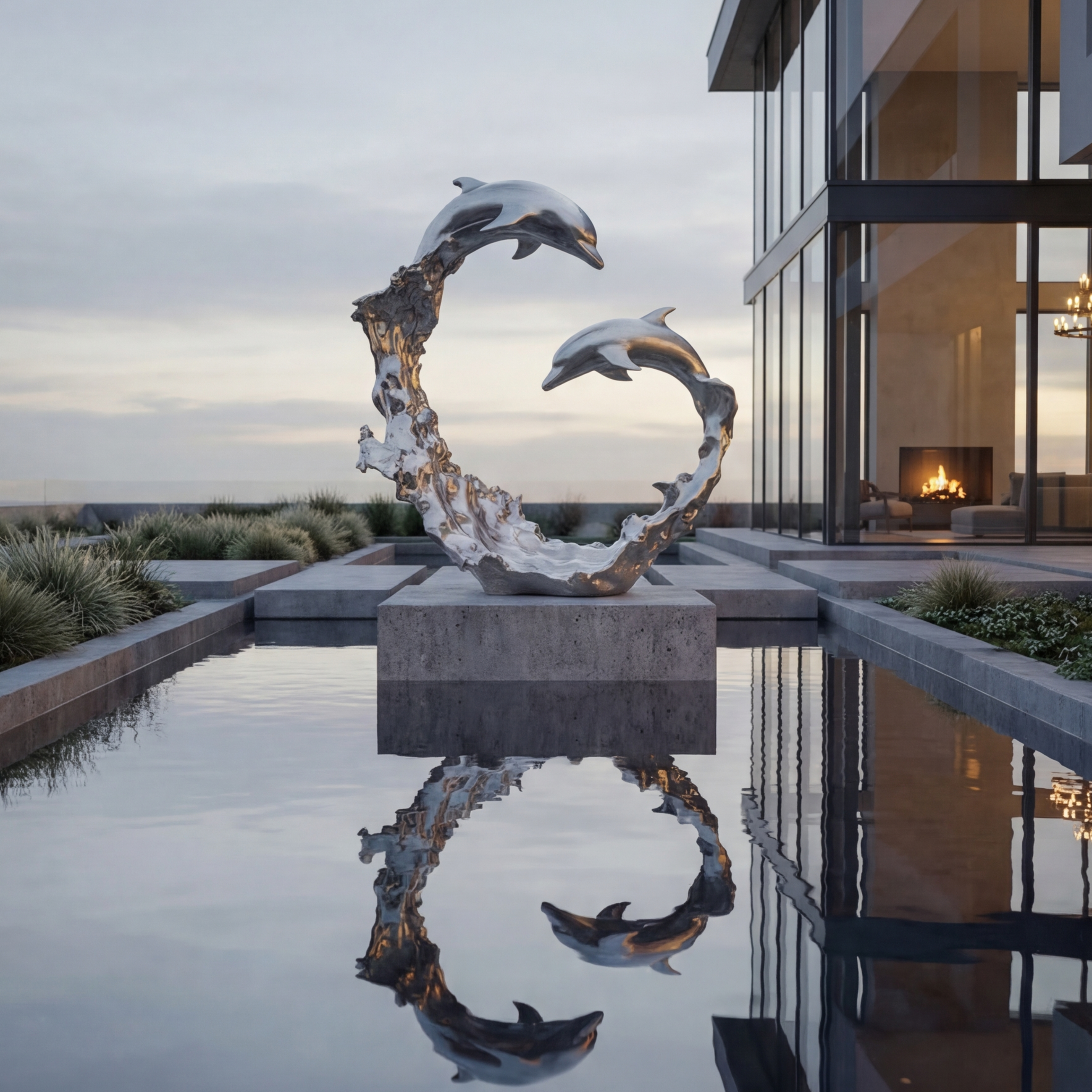 Vela Stainless Steel Abstract Dolphin Sculpture Circle Form VSSSS-7719