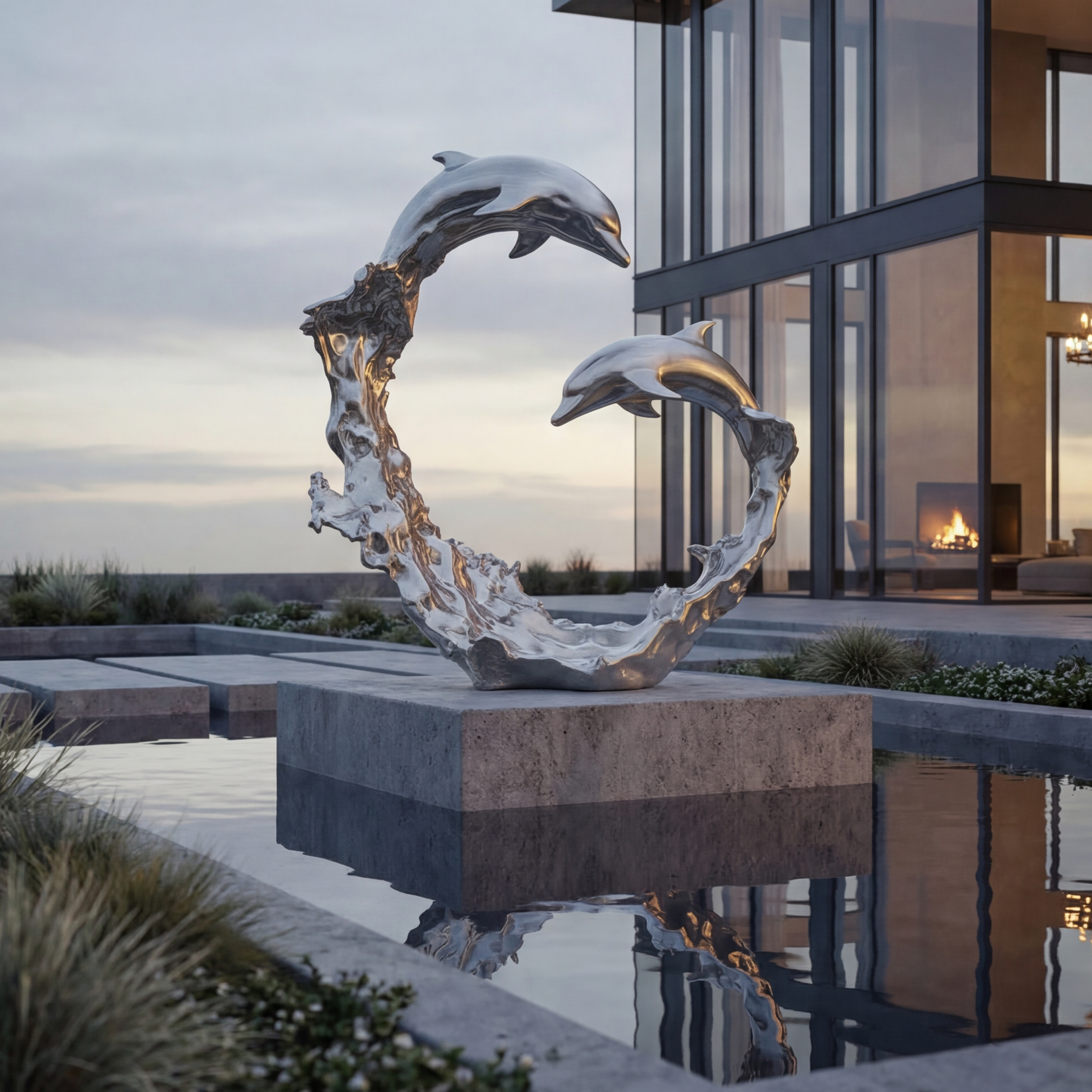 Vela Stainless Steel Abstract Dolphin Sculpture Circle Form VSSSS-7719