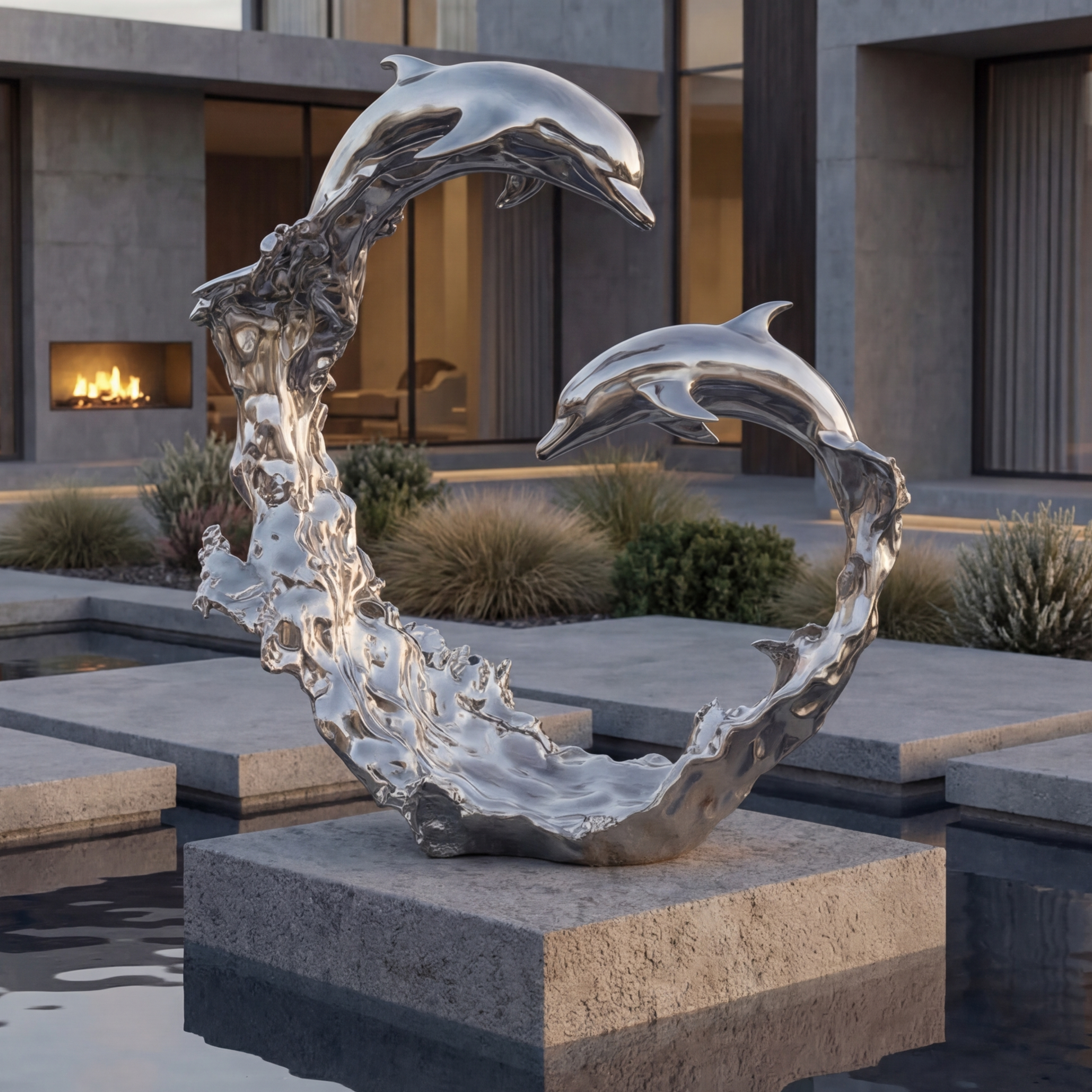 Vela Stainless Steel Abstract Dolphin Sculpture Circle Form VSSSS-7719