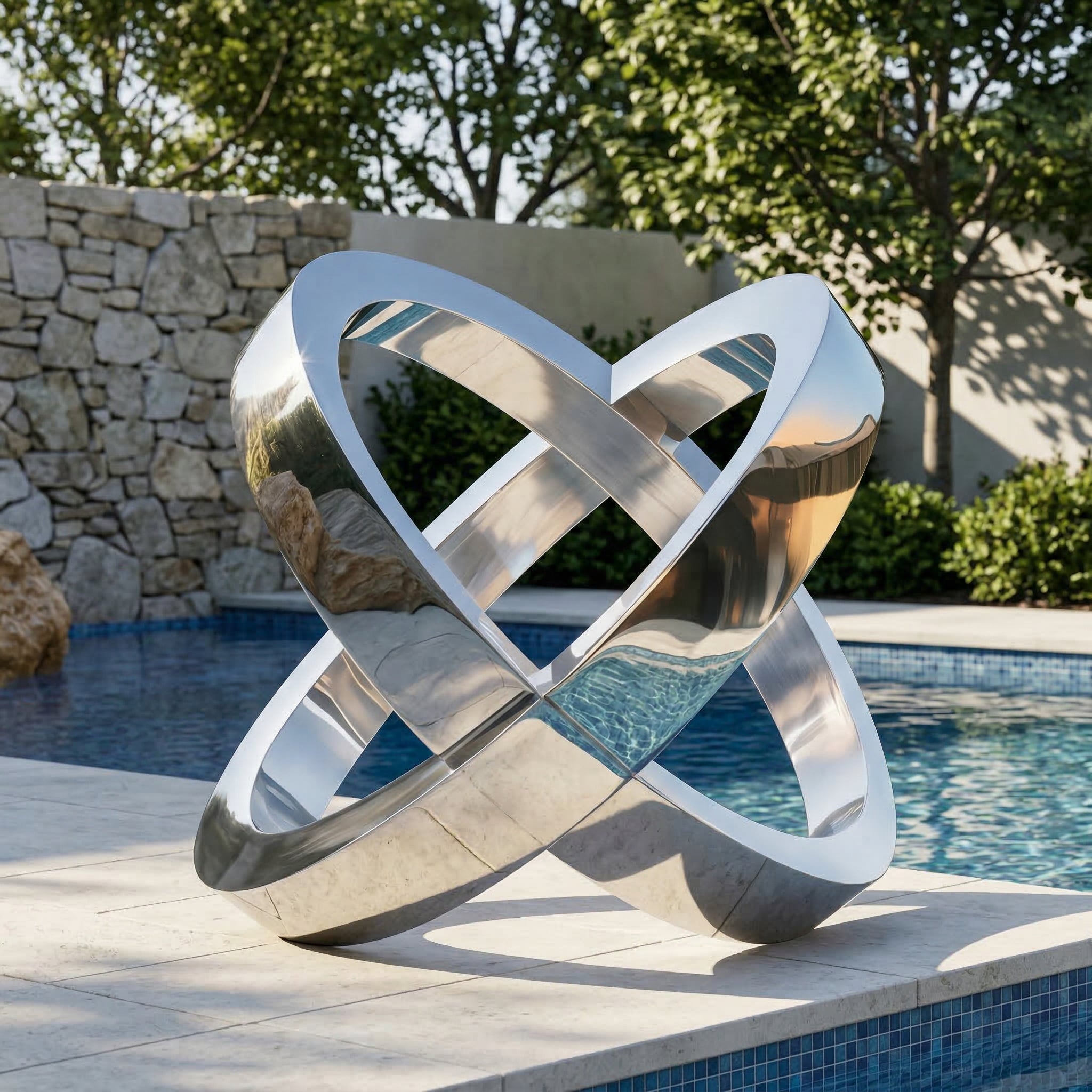 Vela Stainless Steel Abstract Geometric Sculpture Modern Knot Poolside VSSS-5197
