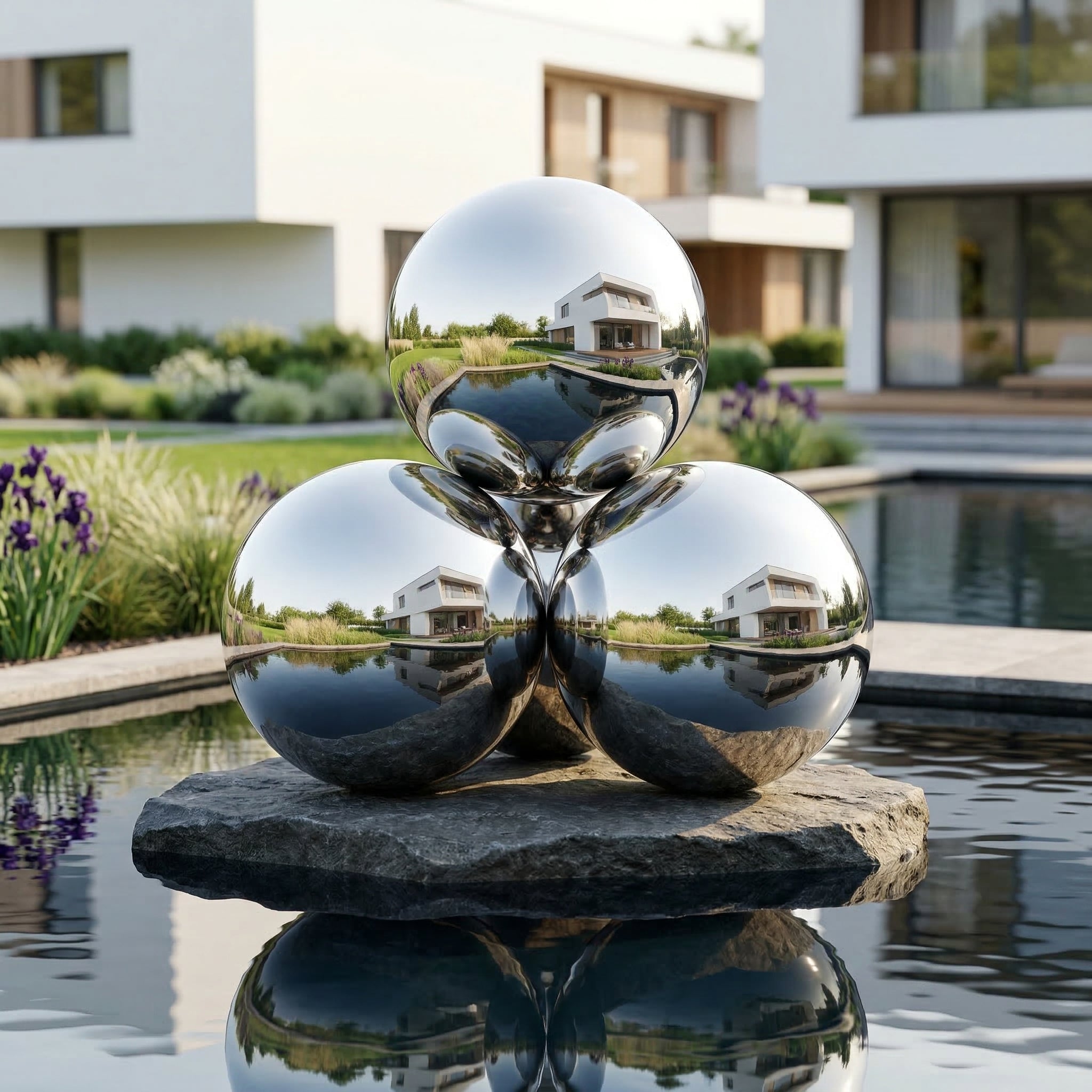 Vela-Stainless-Steel-Abstract-Geometric-Sculpture-Polished-Spherical-Trio-VSSSS-1407-02