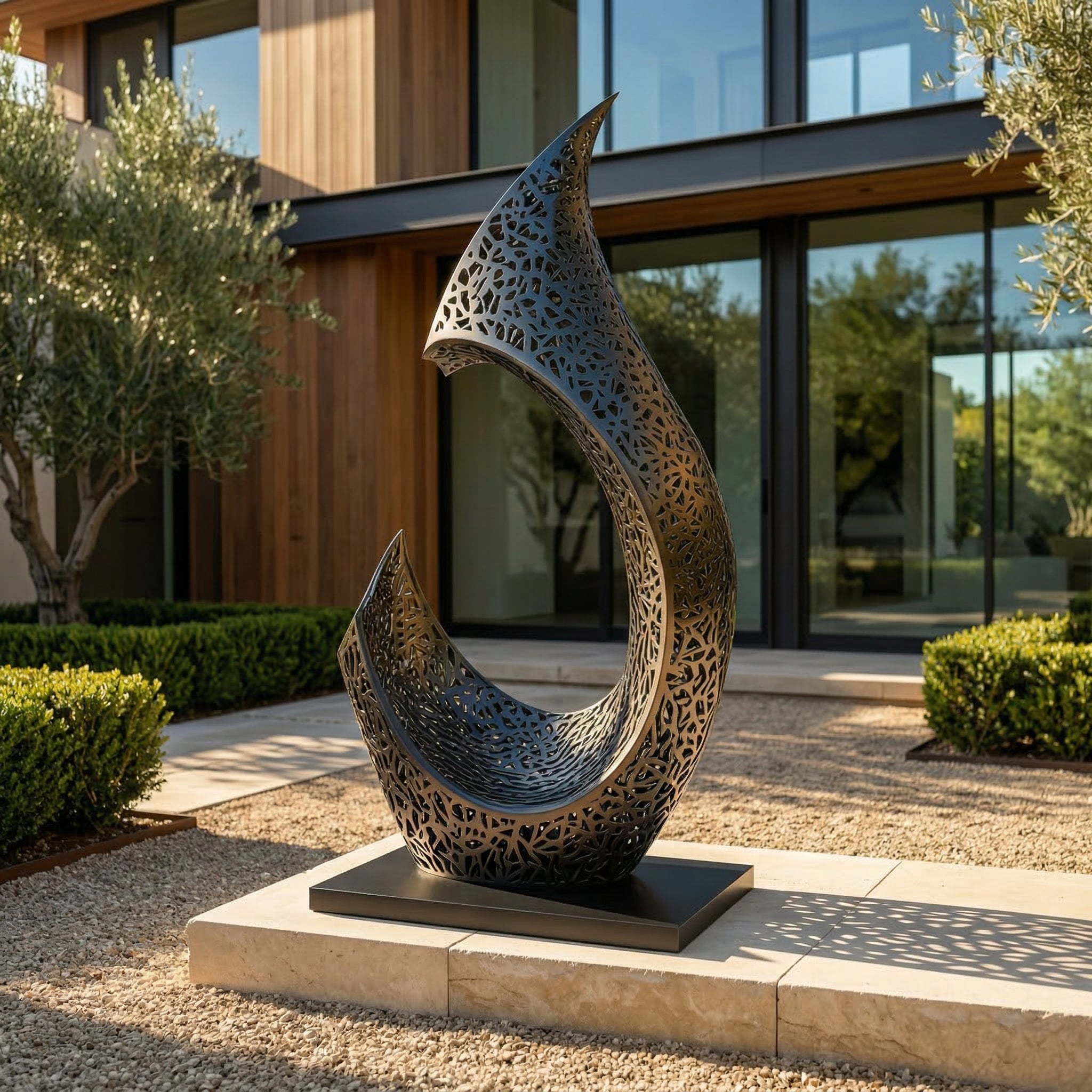 Vela Stainless Steel Abstract Sculpture Crescent Openwork VSSSS-4481