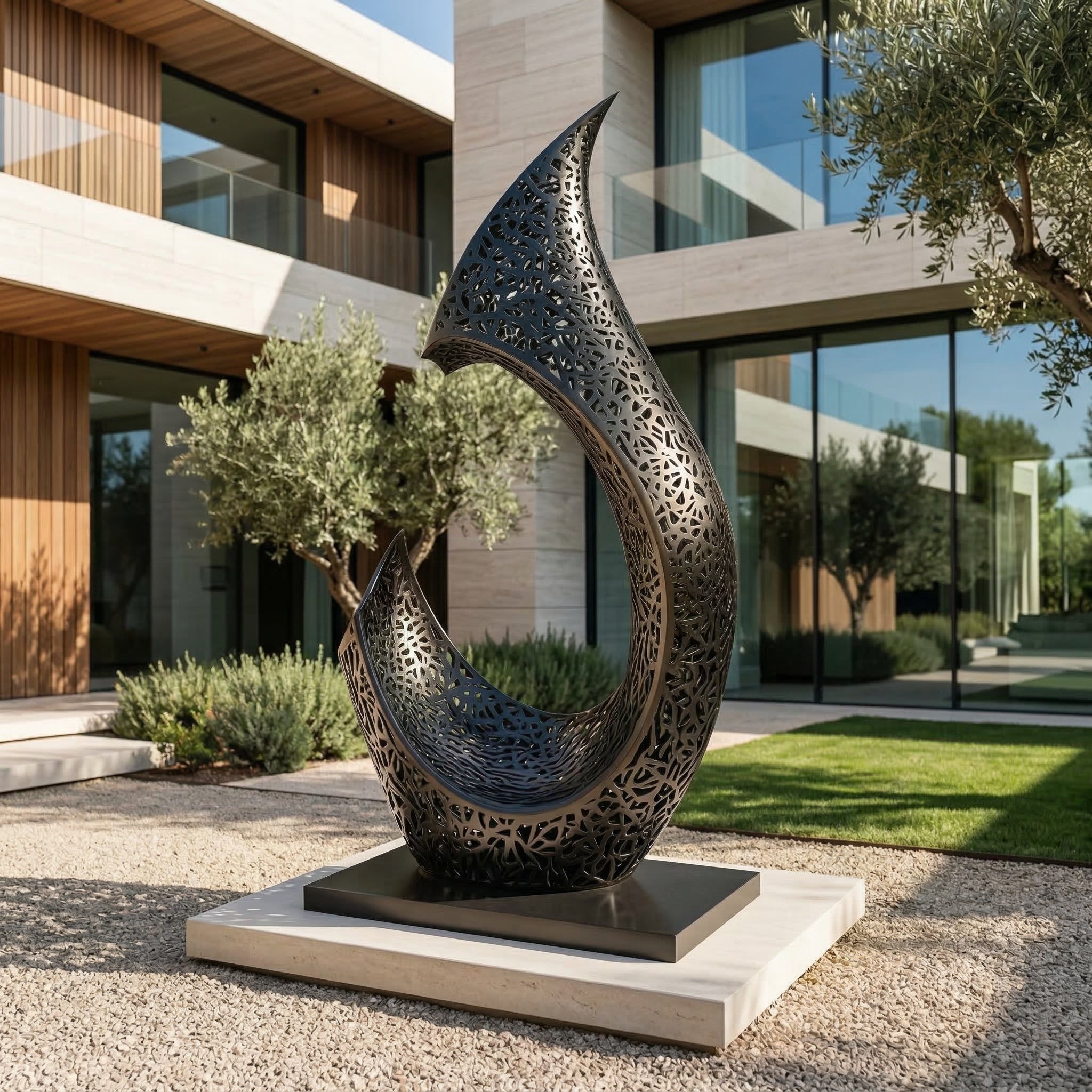 Vela Stainless Steel Abstract Sculpture Crescent Openwork VSSSS-4481