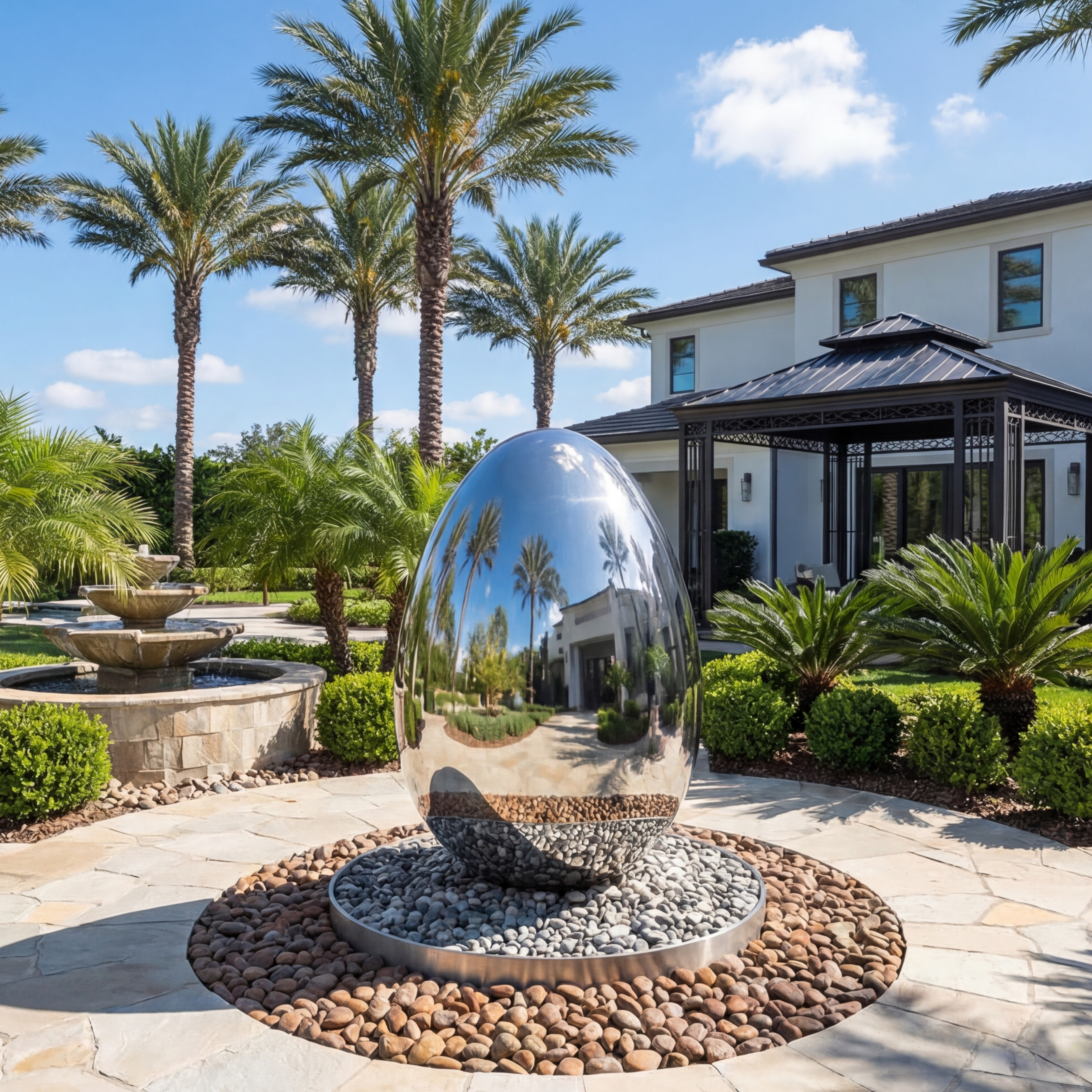 Vela Stainless Steel Abstract Sculpture Egg-Like Form Entrance Driveway VSSSS-7123