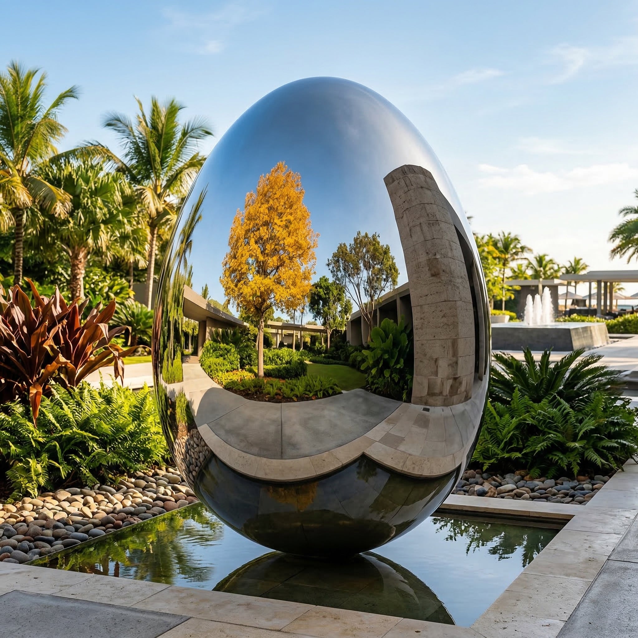 Vela Stainless Steel Abstract Sculpture Egg-Like Form Entrance Driveway VSSSS-7123