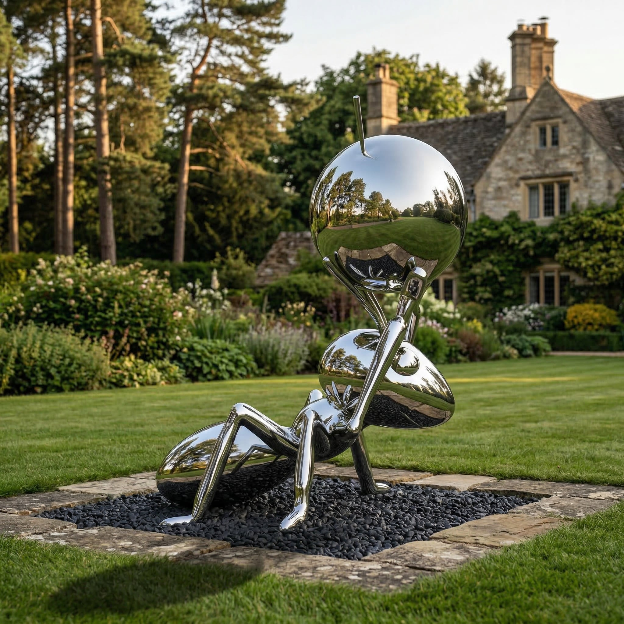 Vela Stainless Steel Ant Sculpture Smooth Modern Abstract Entrance Placement VSSSS-2486