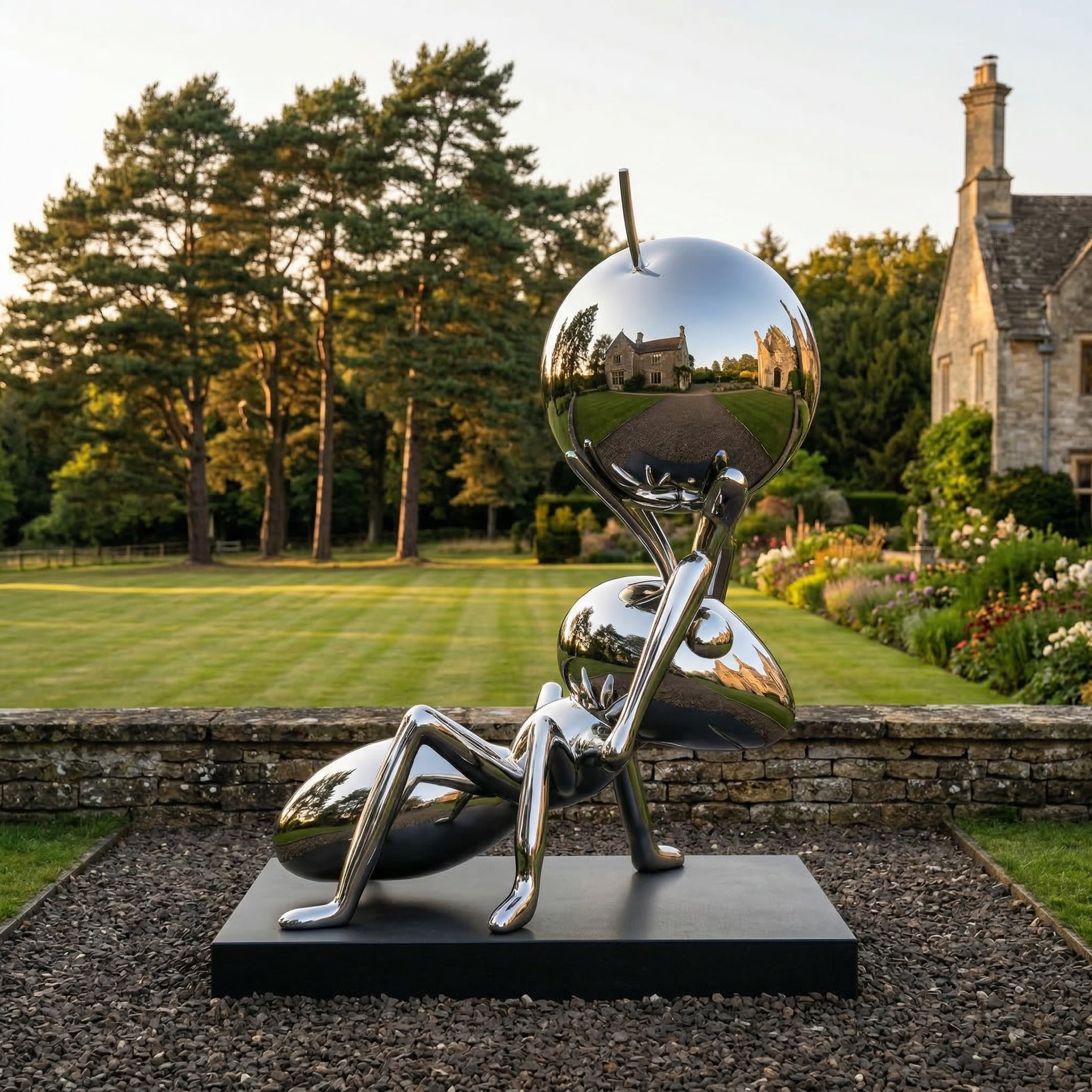 Vela Stainless Steel Ant Sculpture Smooth Modern Abstract Entrance Placement VSSSS-2486