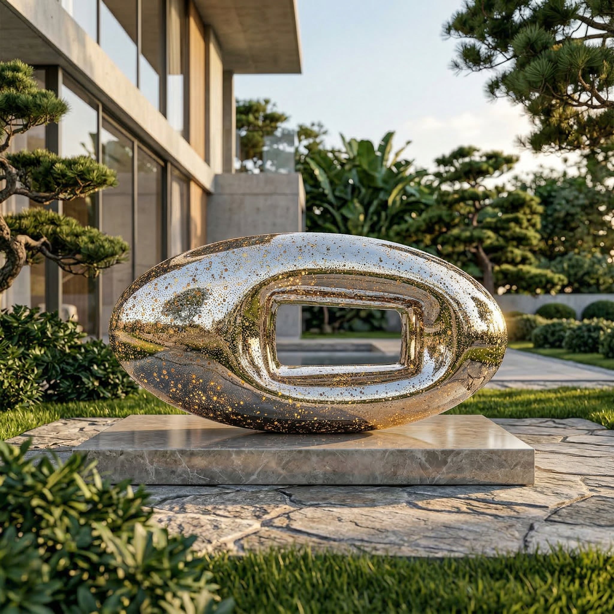 Vela Stainless Steel Architectural Geometric Sculpture Elongated Oval Ring VSSS-7429