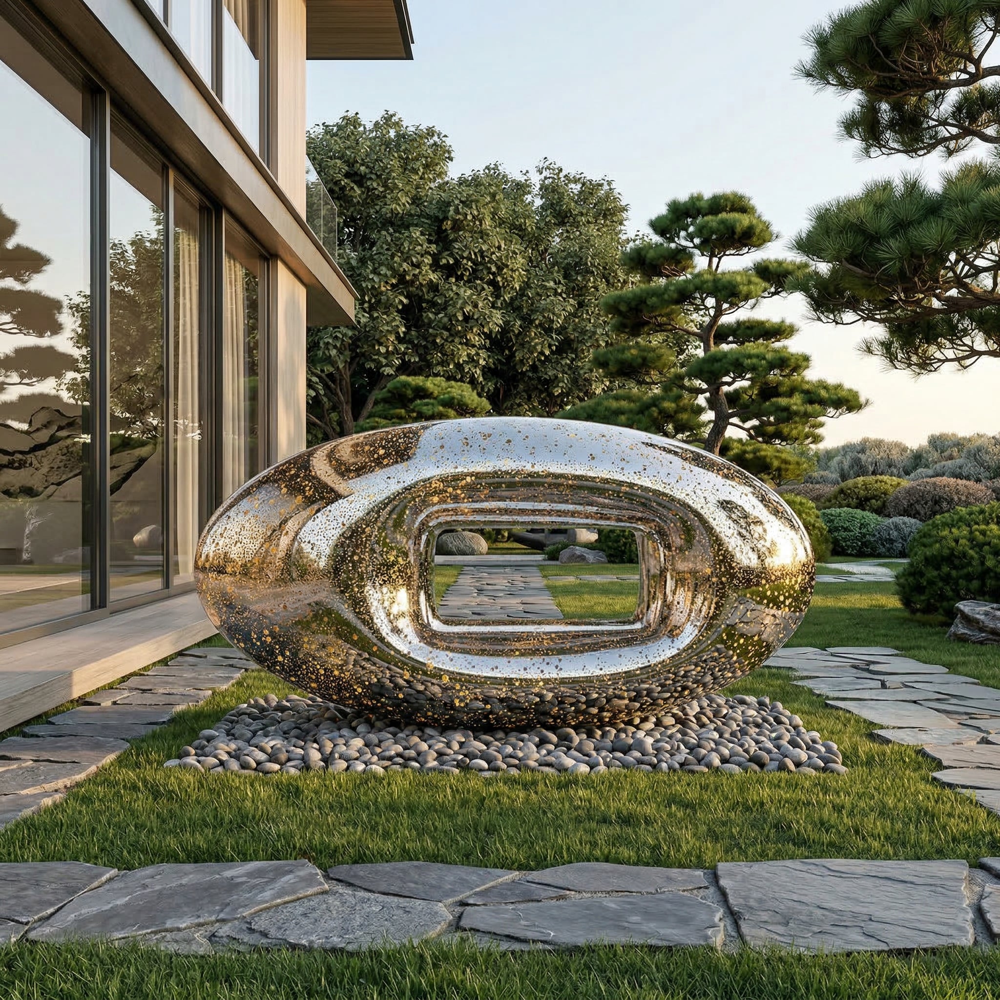 Vela Stainless Steel Architectural Geometric Sculpture Elongated Oval Ring VSSS-7429