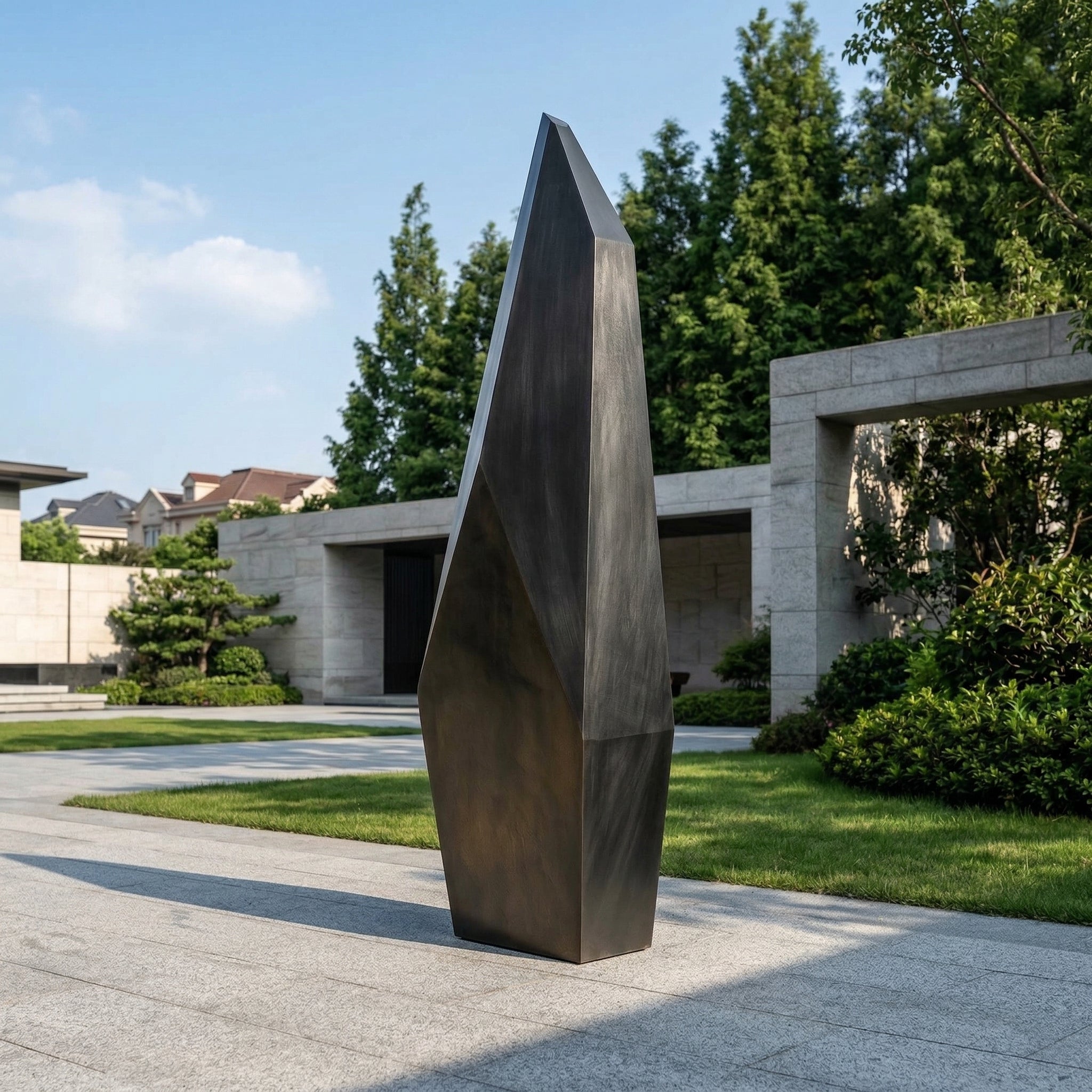 Vela-Stainless-Steel-Architectural-Geometric-Sculpture-Monolithic-Faceted-Shard-VSSSS-7423-01