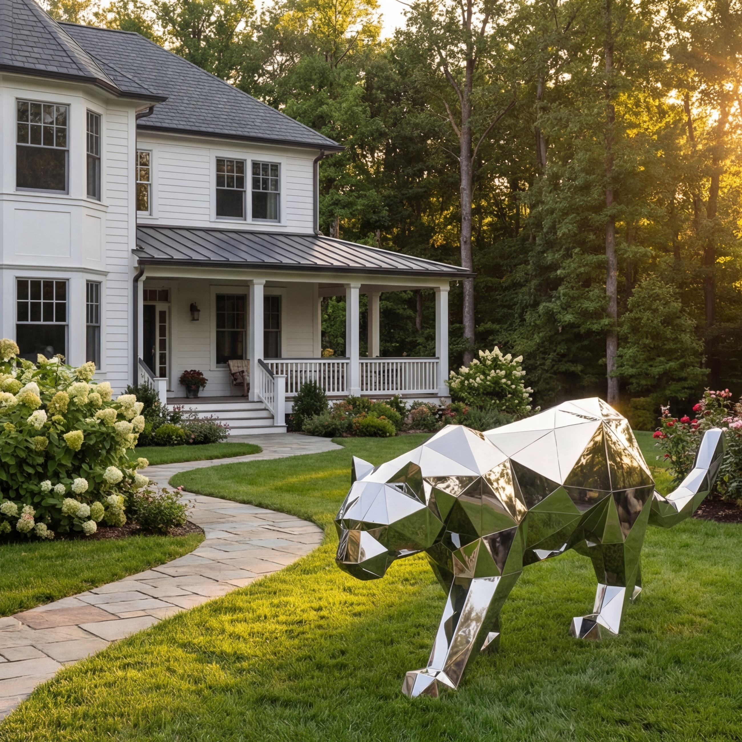 Vela Stainless Steel Big Cat Sculpture Geometric Garden Statement VSSSS-883