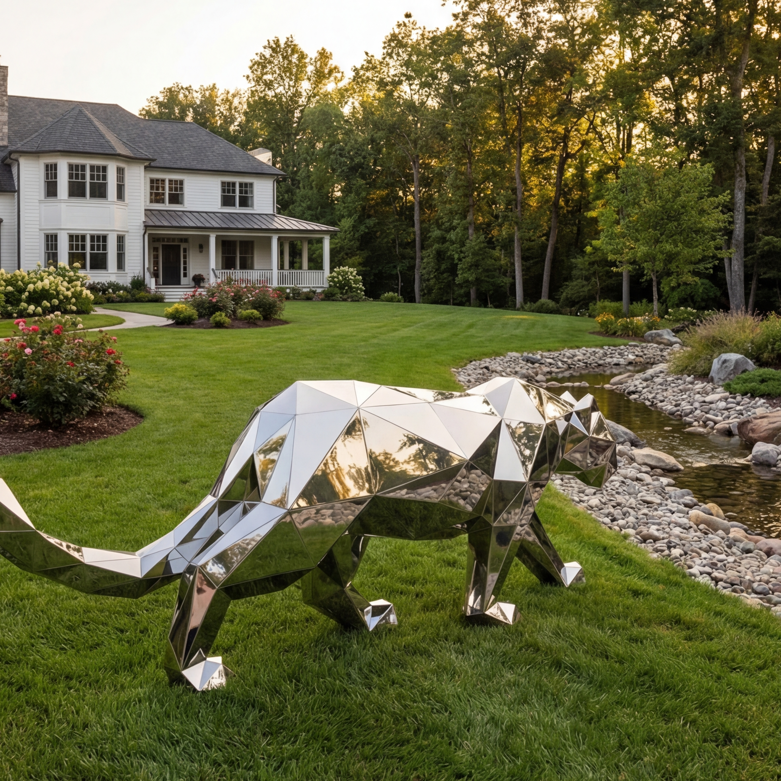 Vela Stainless Steel Big Cat Sculpture Geometric Garden Statement VSSSS-883