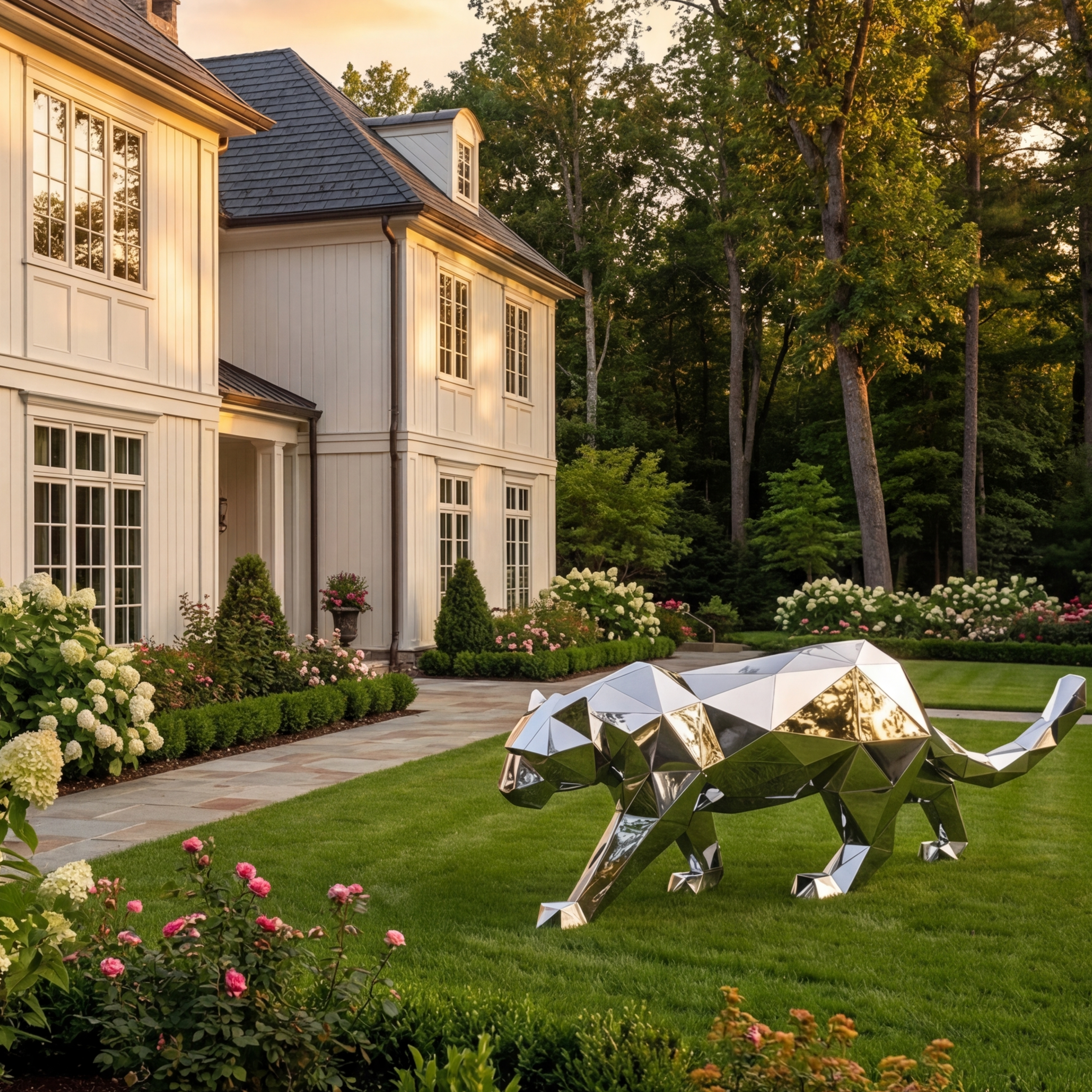 Vela Stainless Steel Big Cat Sculpture Geometric Garden Statement VSSSS-883