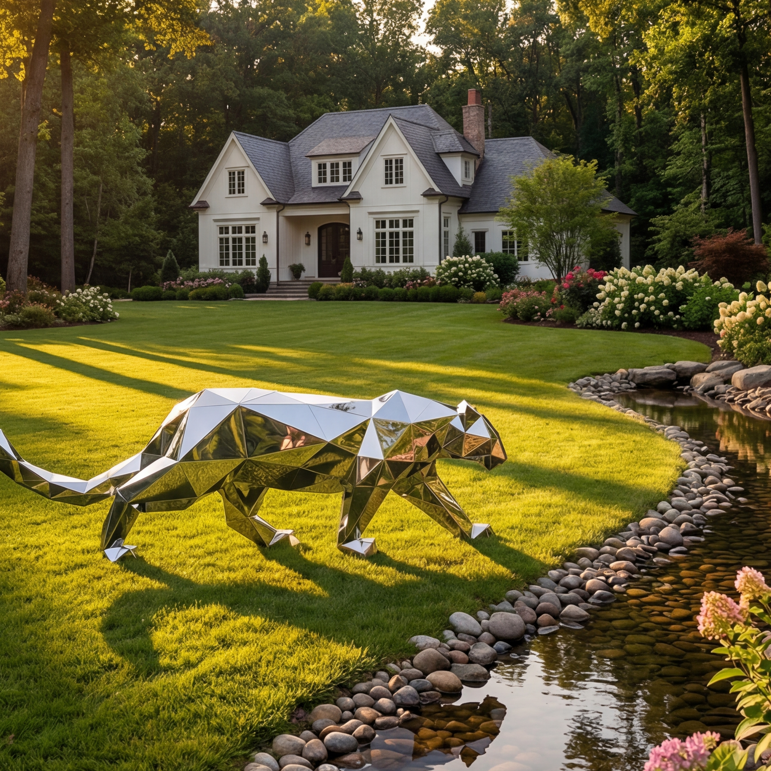 Vela Stainless Steel Big Cat Sculpture Geometric Garden Statement VSSSS-883