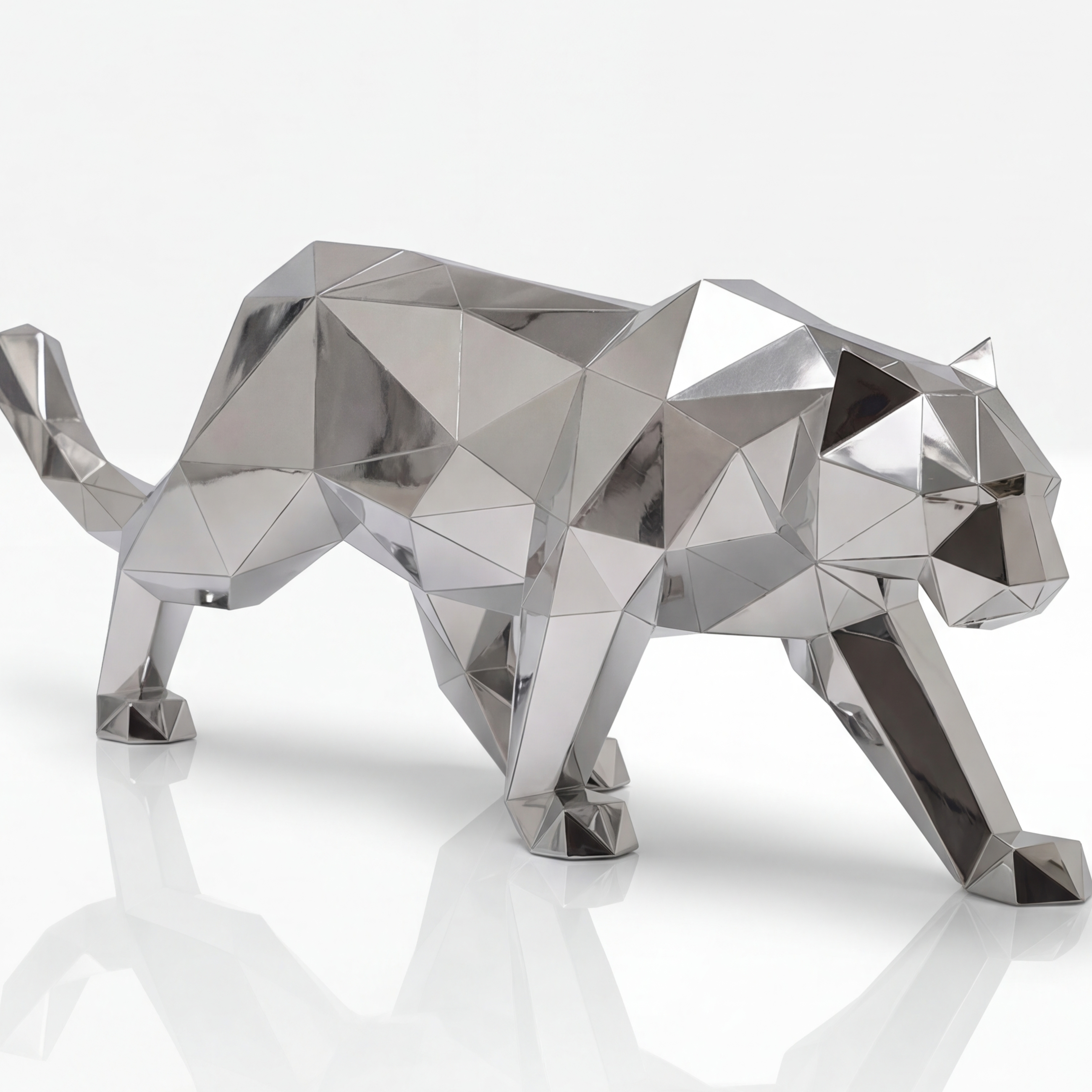 Vela Stainless Steel Big Cat Sculpture Geometric Garden Statement VSSSS-883