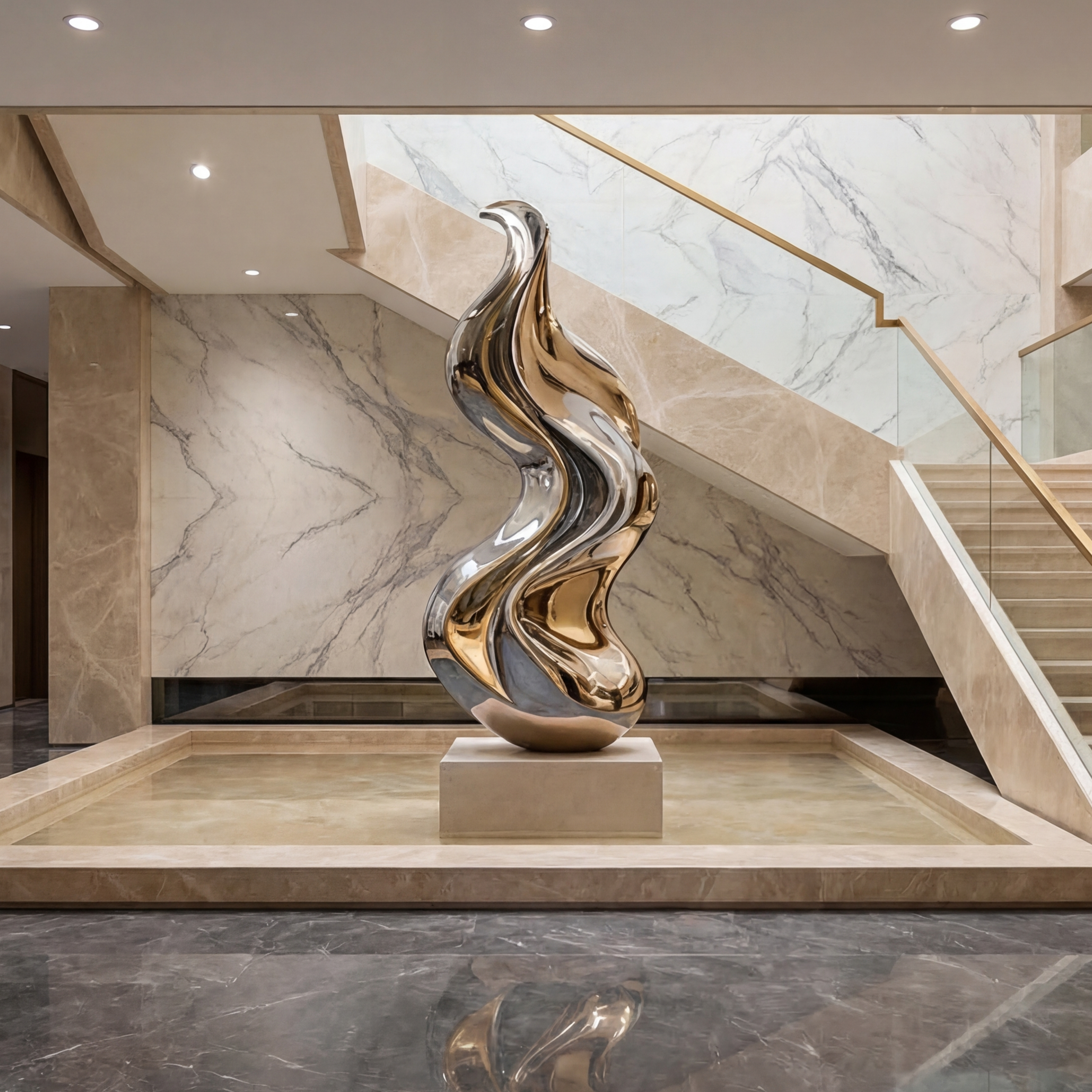 Vela-Stainless-Steel-Biomorphic-Flame-Sculpture-Double-Height-Foyer-SSSS-6941-01