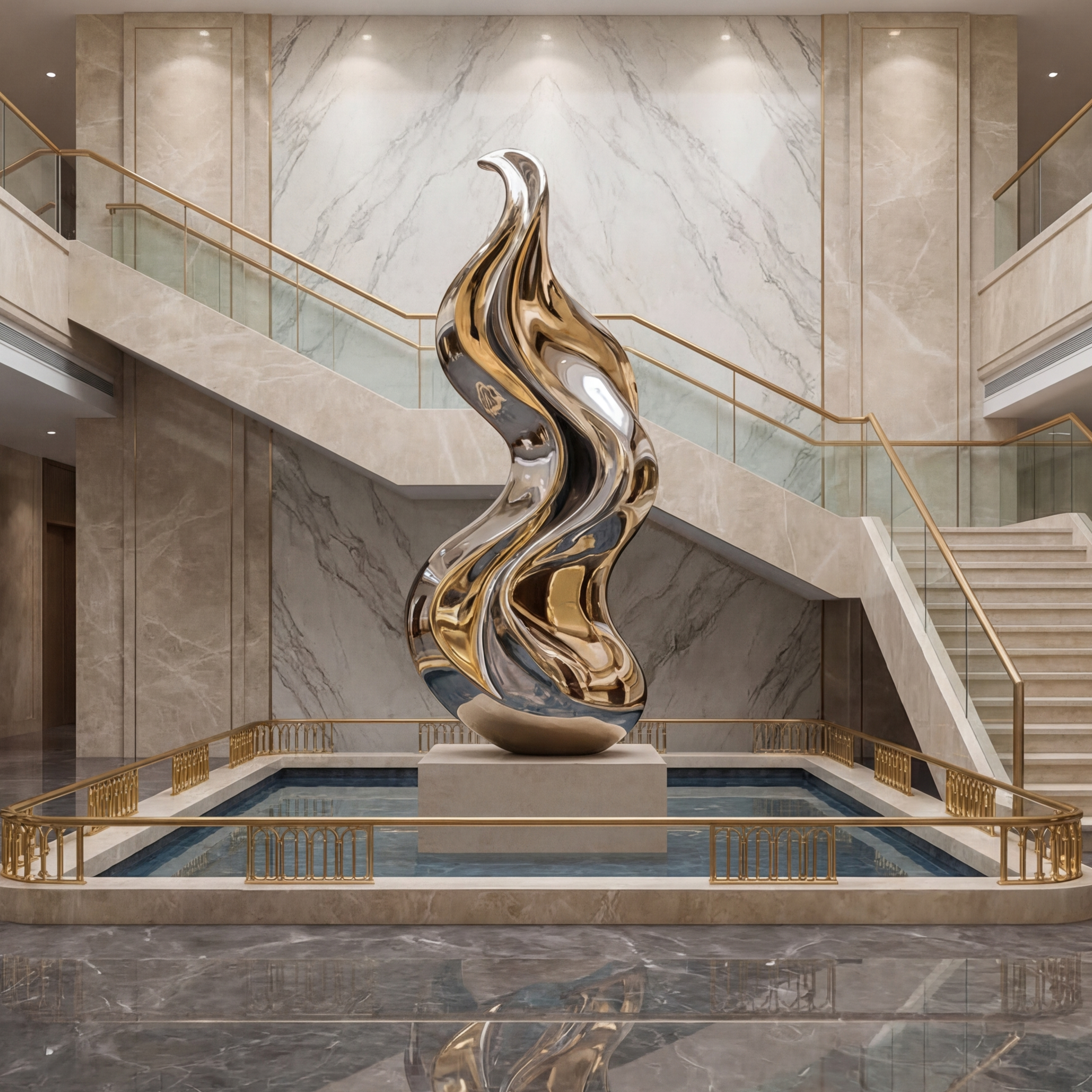 Vela-Stainless-Steel-Biomorphic-Flame-Sculpture-Double-Height-Foyer-SSSS-6941-02