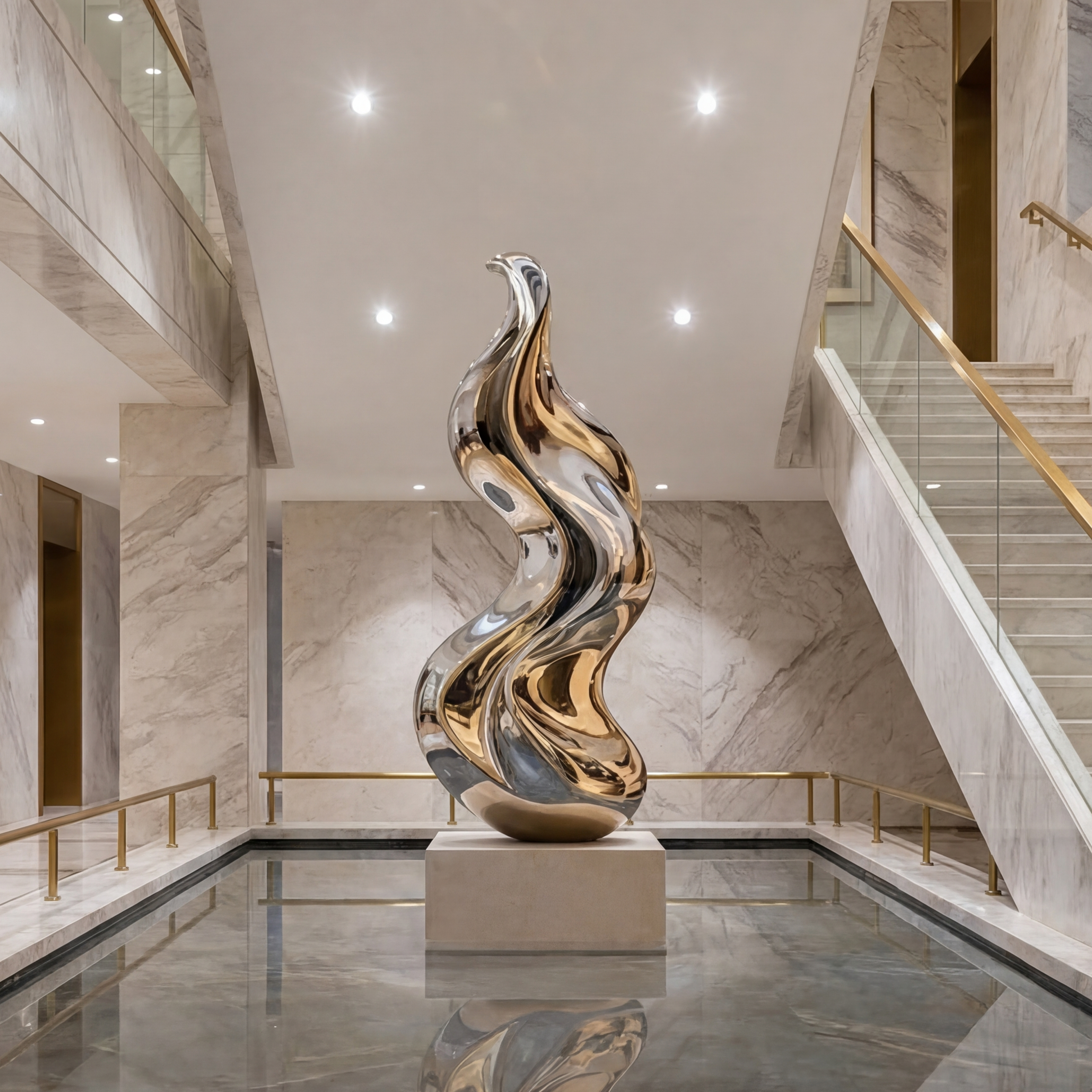 Vela-Stainless-Steel-Biomorphic-Flame-Sculpture-Double-Height-Foyer-SSSS-6941-04