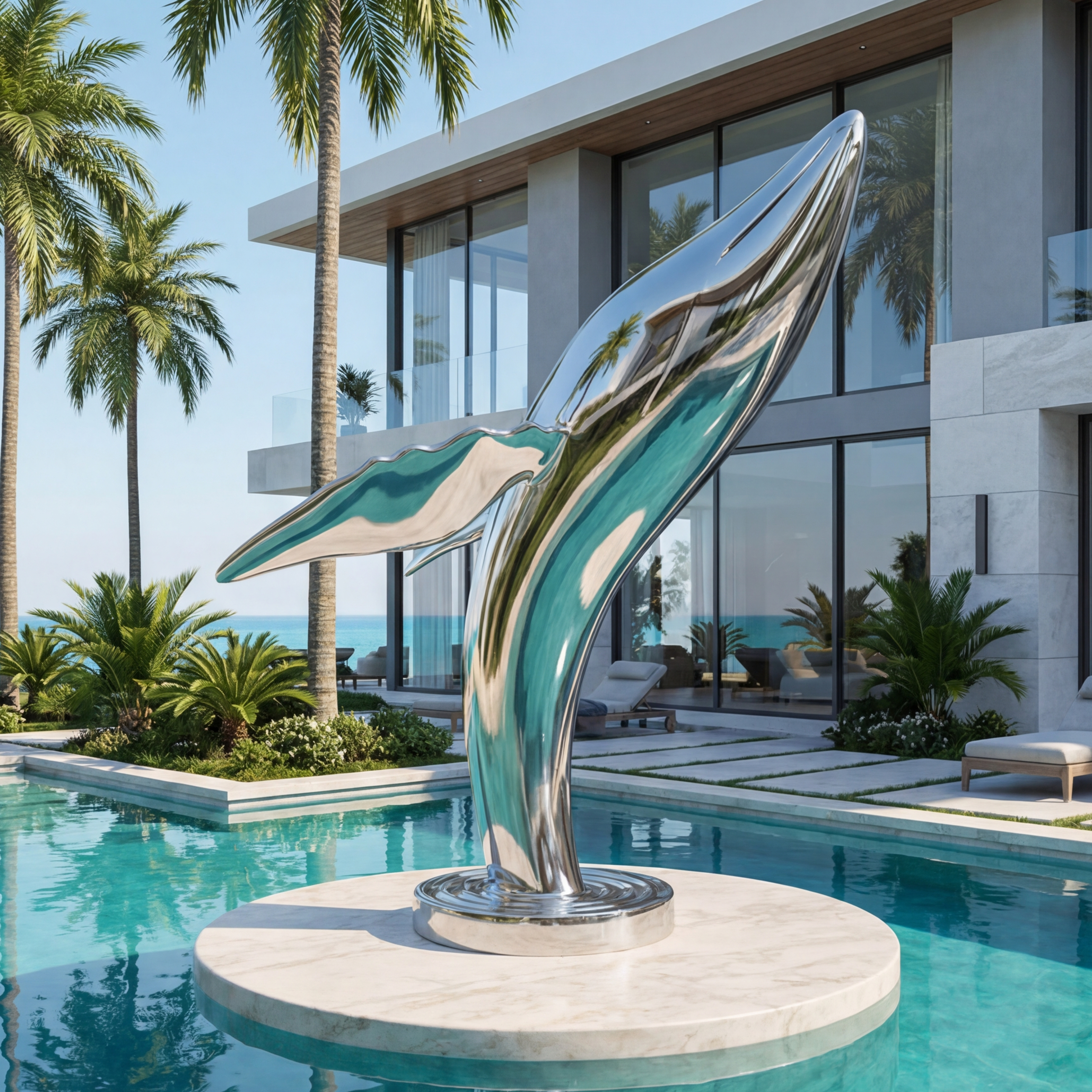 Vela Stainless Steel Biomorphic Flight Sculpture Poolside Placement VSSSS-7819
