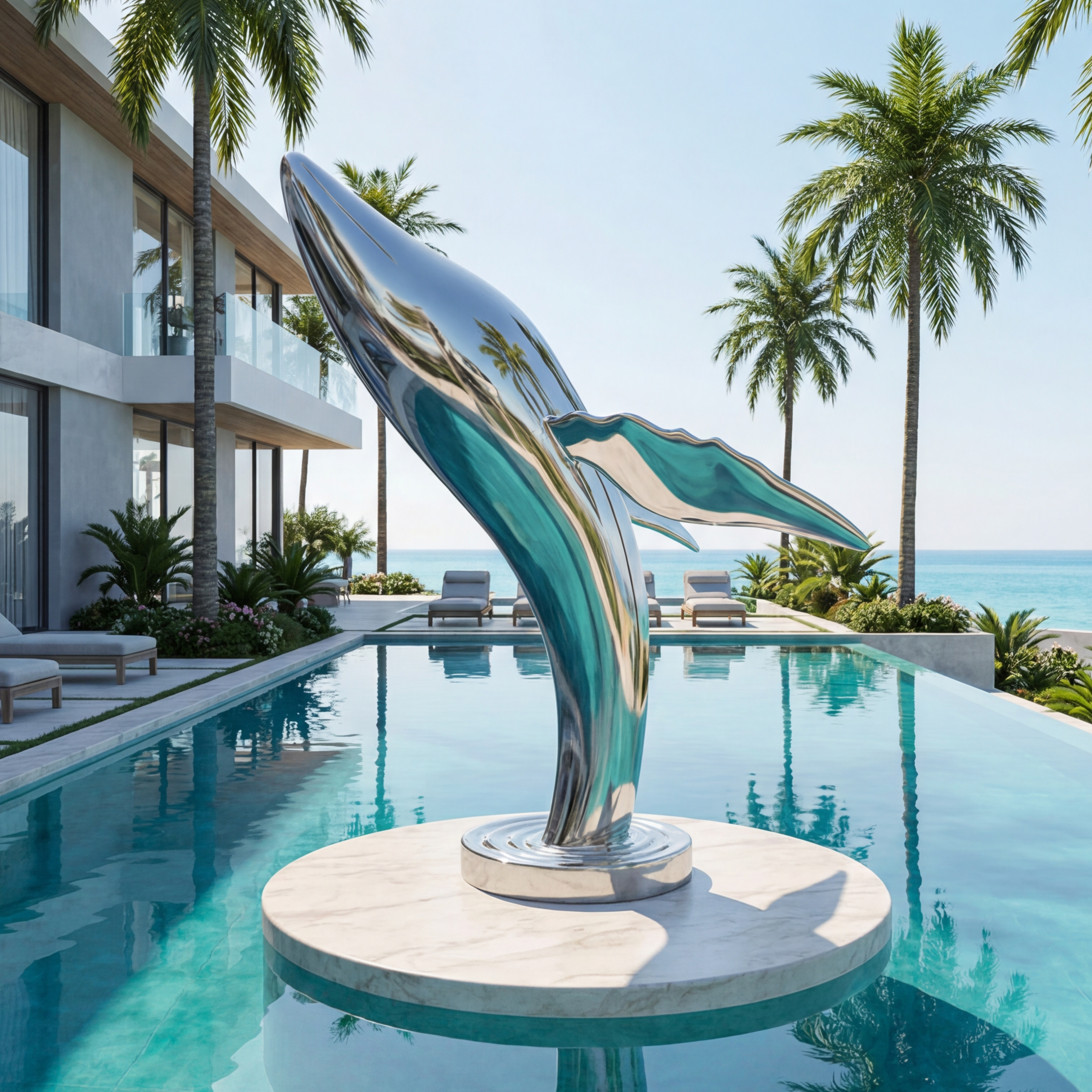 Vela Stainless Steel Biomorphic Flight Sculpture Poolside Placement VSSSS-7819