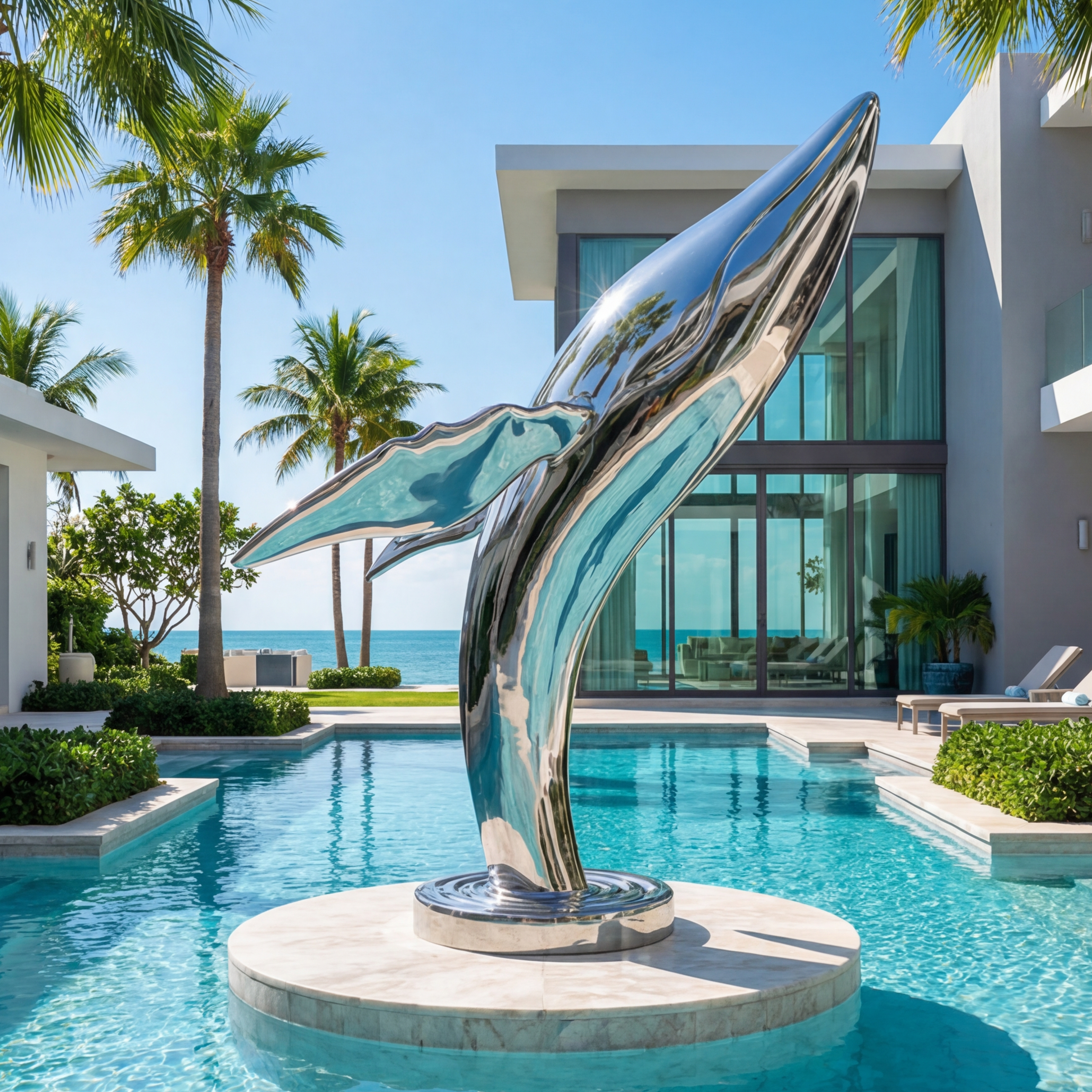 Vela Stainless Steel Biomorphic Flight Sculpture Poolside Placement VSSSS-7819