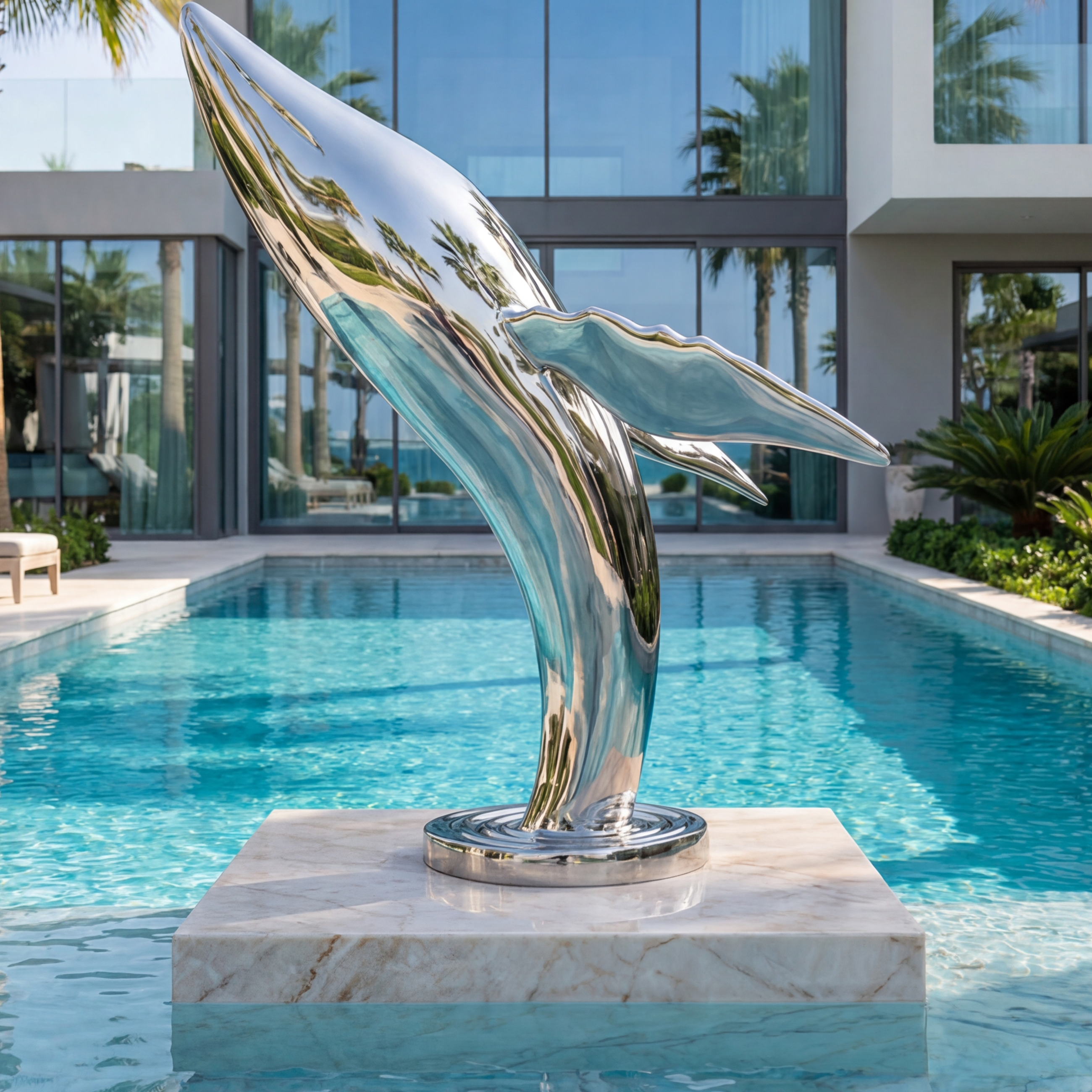 Vela Stainless Steel Biomorphic Flight Sculpture Poolside Placement VSSSS-7819