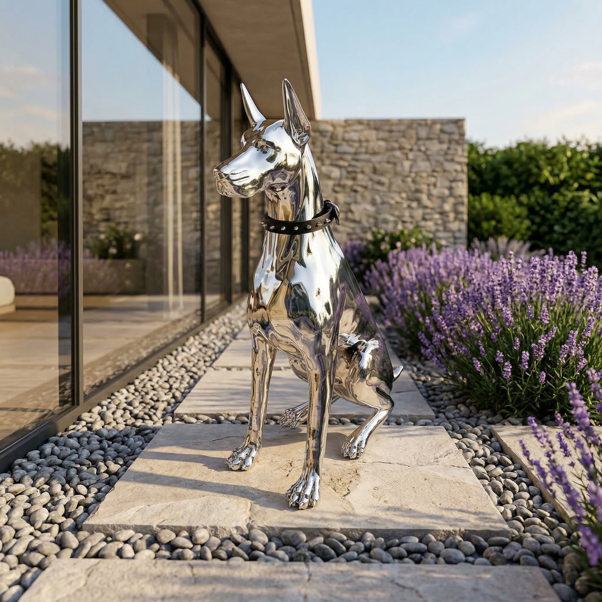 Vela Stainless Steel Doberman Sculpture Seated Garden Guardian VSSSS-764
