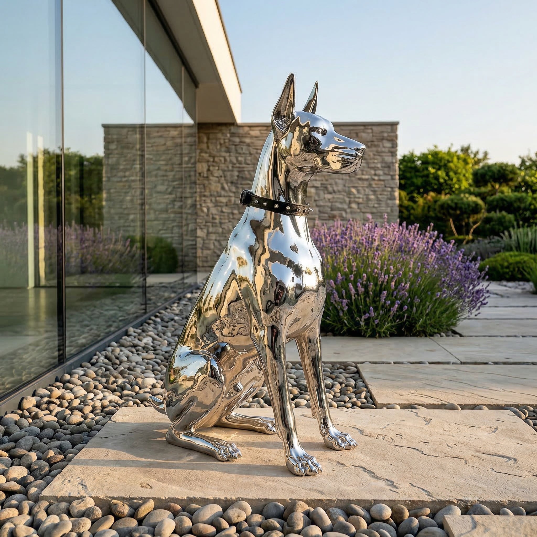 Vela Stainless Steel Doberman Sculpture Seated Garden Guardian VSSSS-764