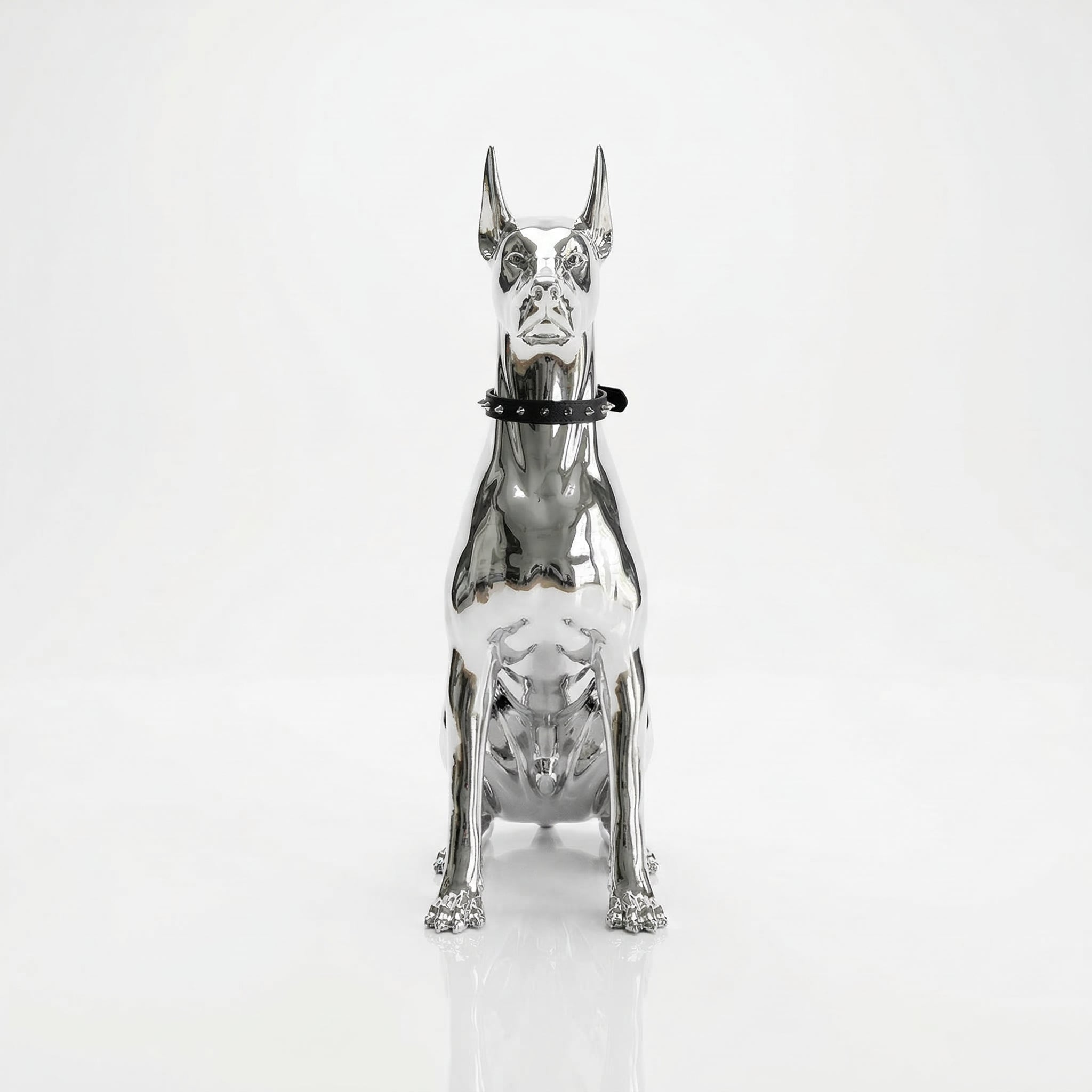 Vela Stainless Steel Doberman Sculpture Seated Garden Guardian VSSSS-764