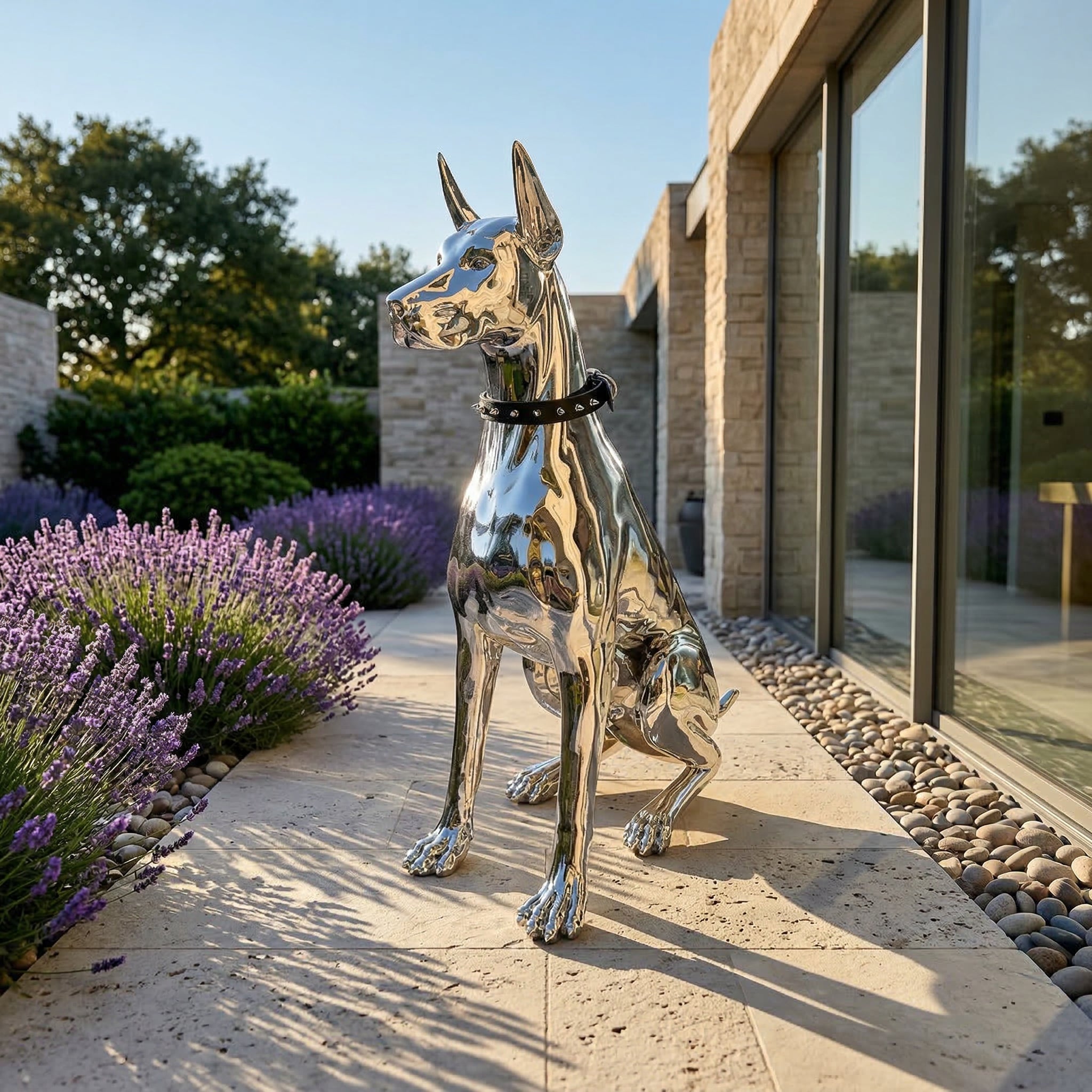 Vela Stainless Steel Doberman Sculpture Seated Garden Guardian VSSSS-764