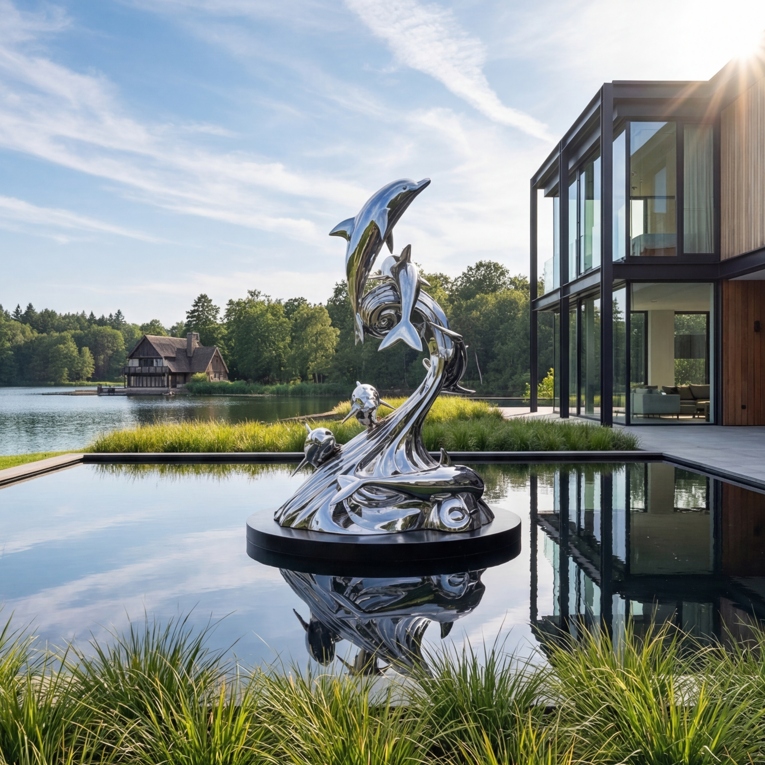 Vela-Stainless-Steel-Dolphin-Inspired-Marine-Form-Sculpture-Vertical-Skyward-SSSS-3072-01