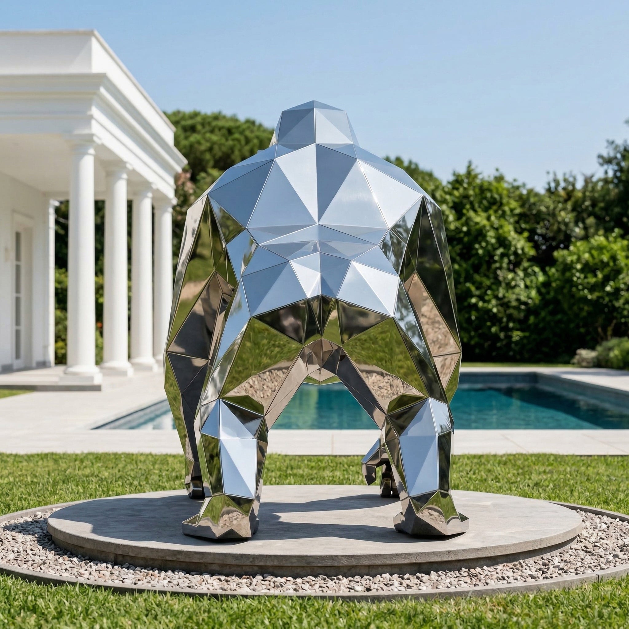 Vela-Stainless-Steel-Gorilla-Sculpture-Low-Poly-Poolside-VSSSS-824-02