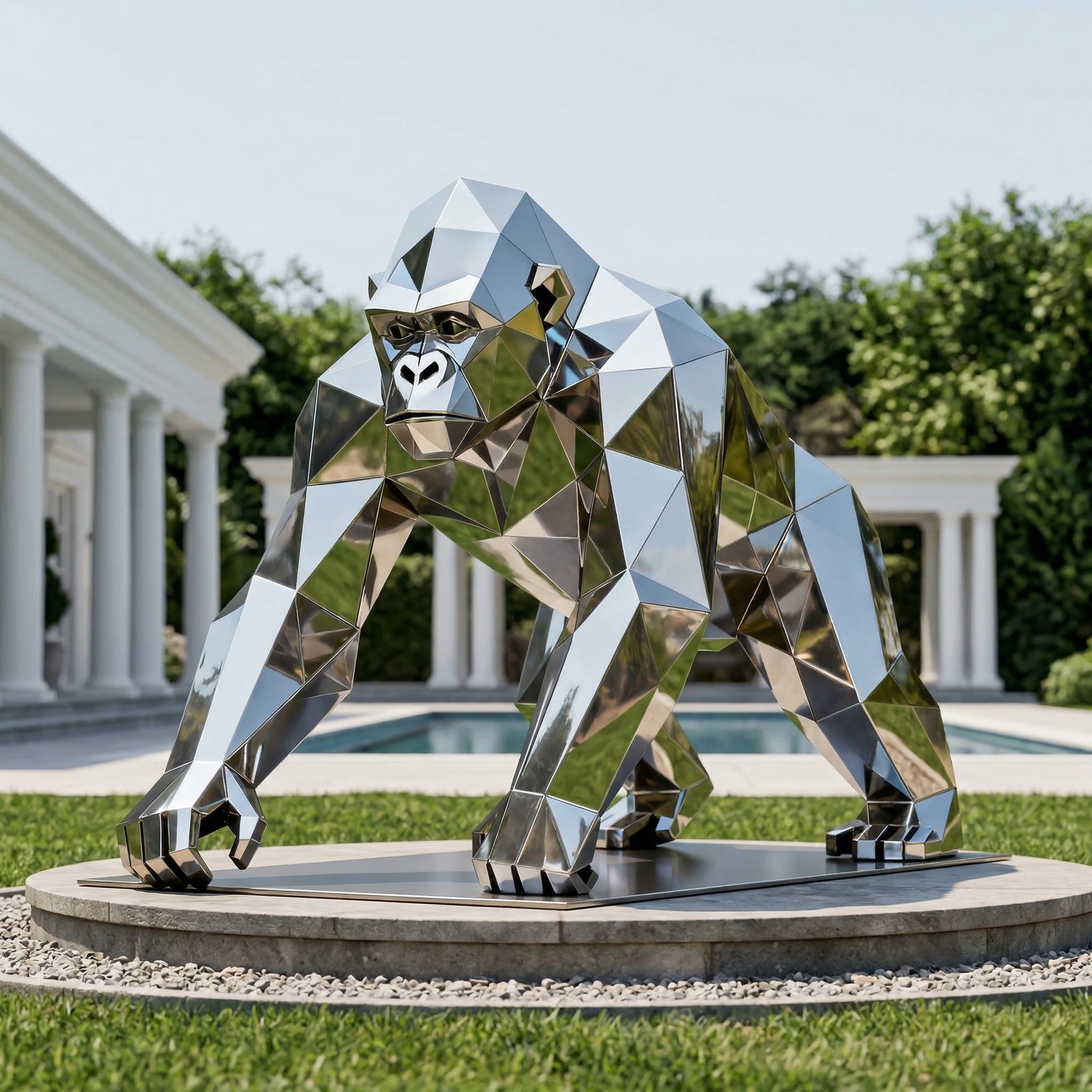 Vela-Stainless-Steel-Gorilla-Sculpture-Low-Poly-Poolside-VSSSS-824-05
