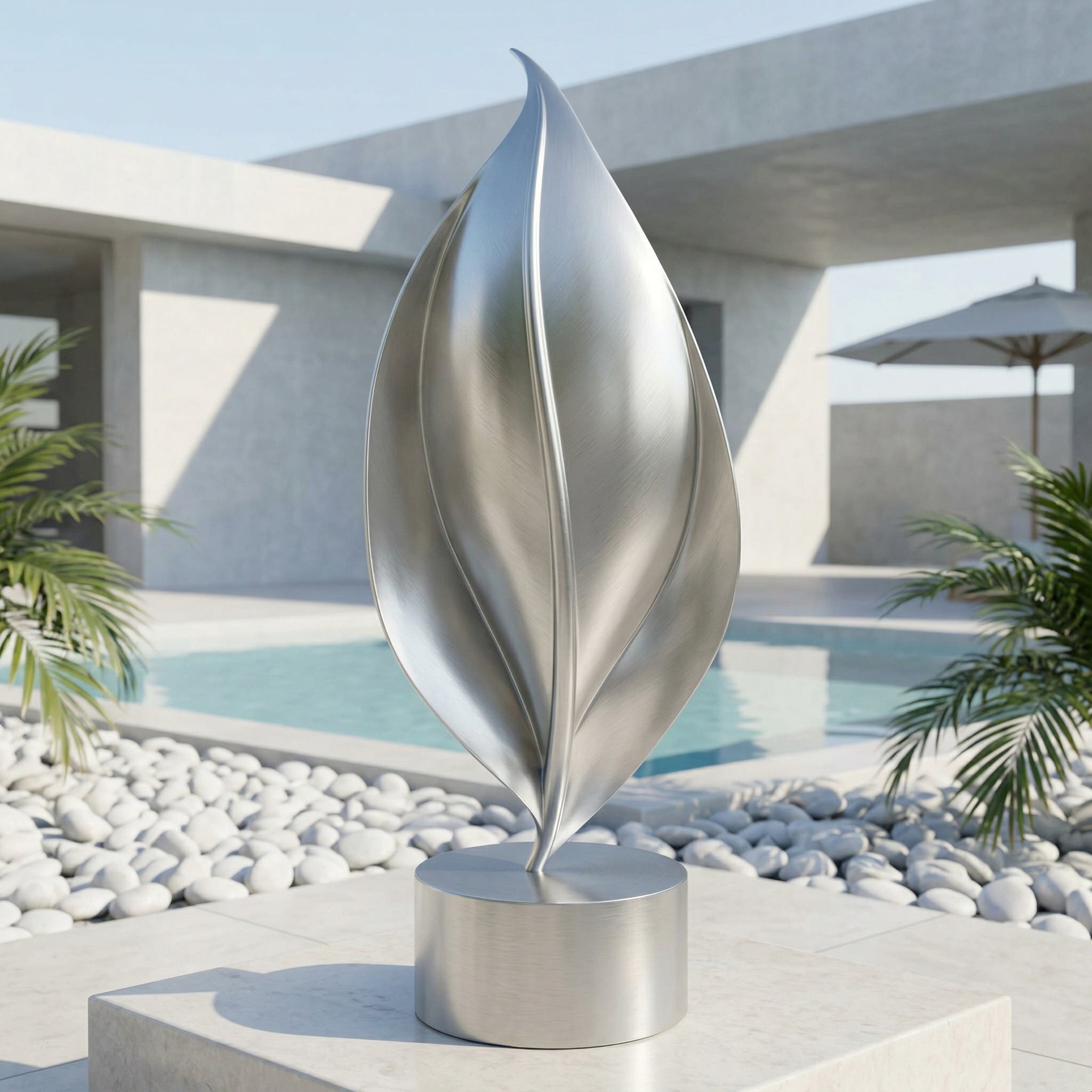Vela-Stainless-Steel-Leaf-Flame-Sculpture-Poolside-Ridge-VSSSS-3561-02