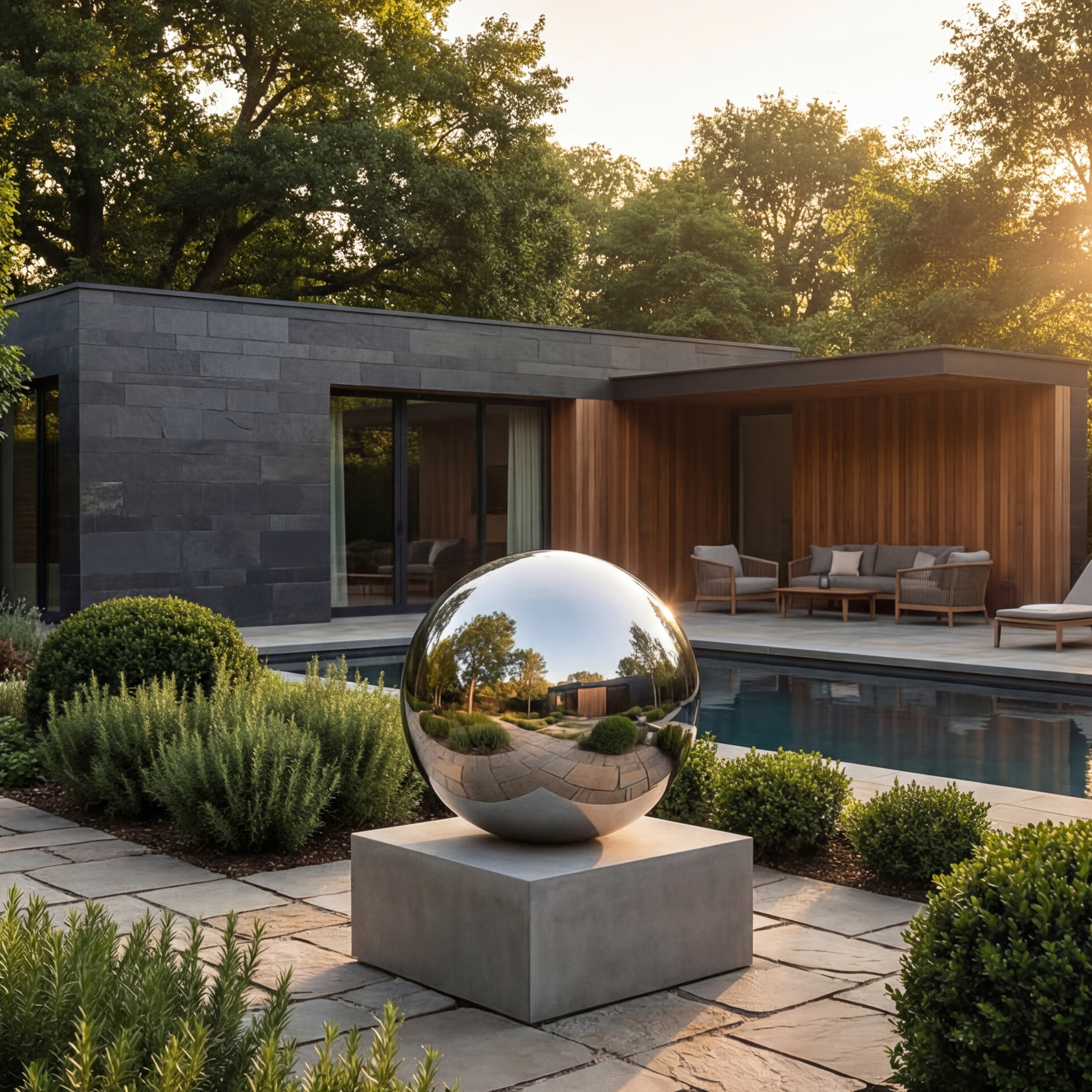 Vela Stainless Steel Minimalist Abstract Sphere Sculpture Garden Reflection VSSSS-9097