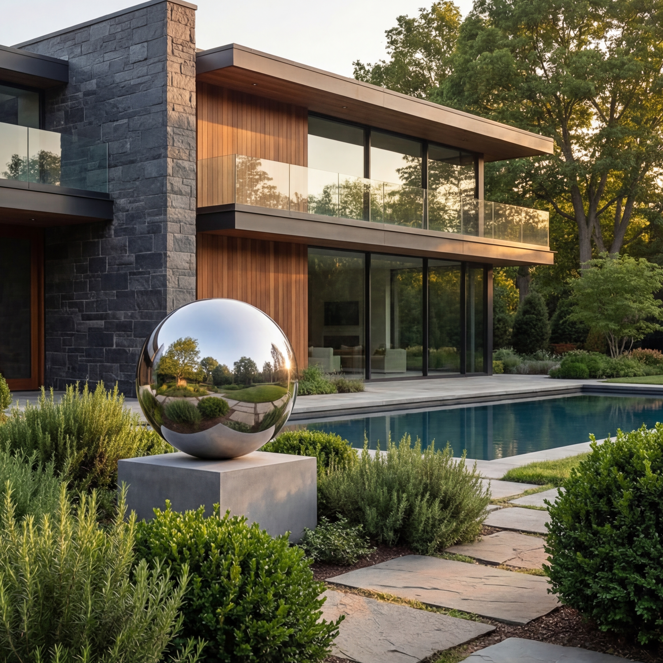 Vela Stainless Steel Minimalist Abstract Sphere Sculpture Garden Reflection VSSSS-9097