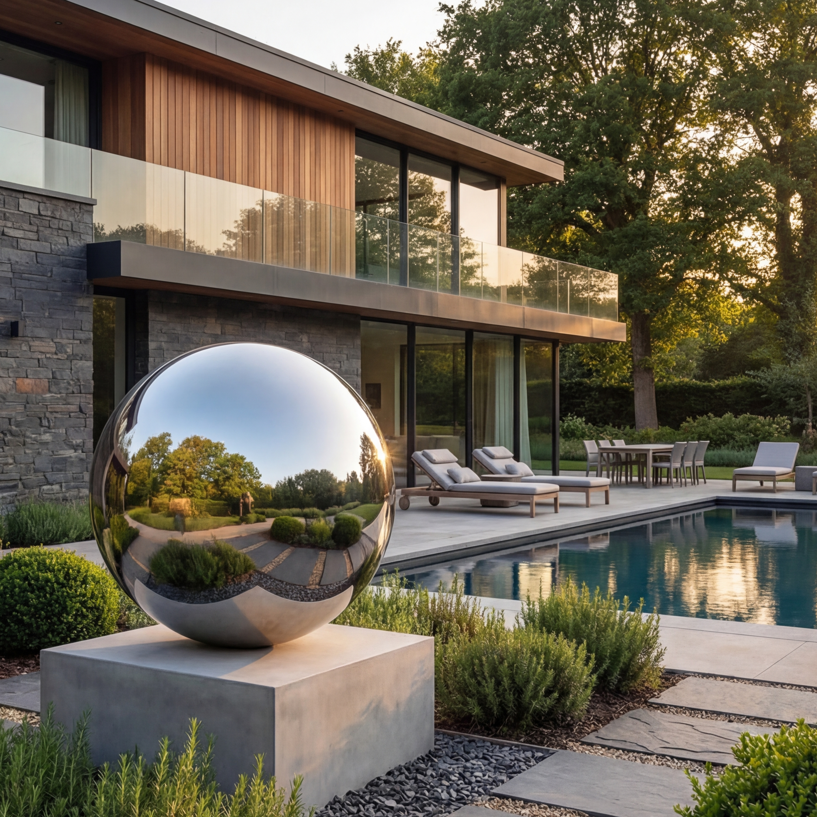 Vela Stainless Steel Minimalist Abstract Sphere Sculpture Garden Reflection VSSSS-9097